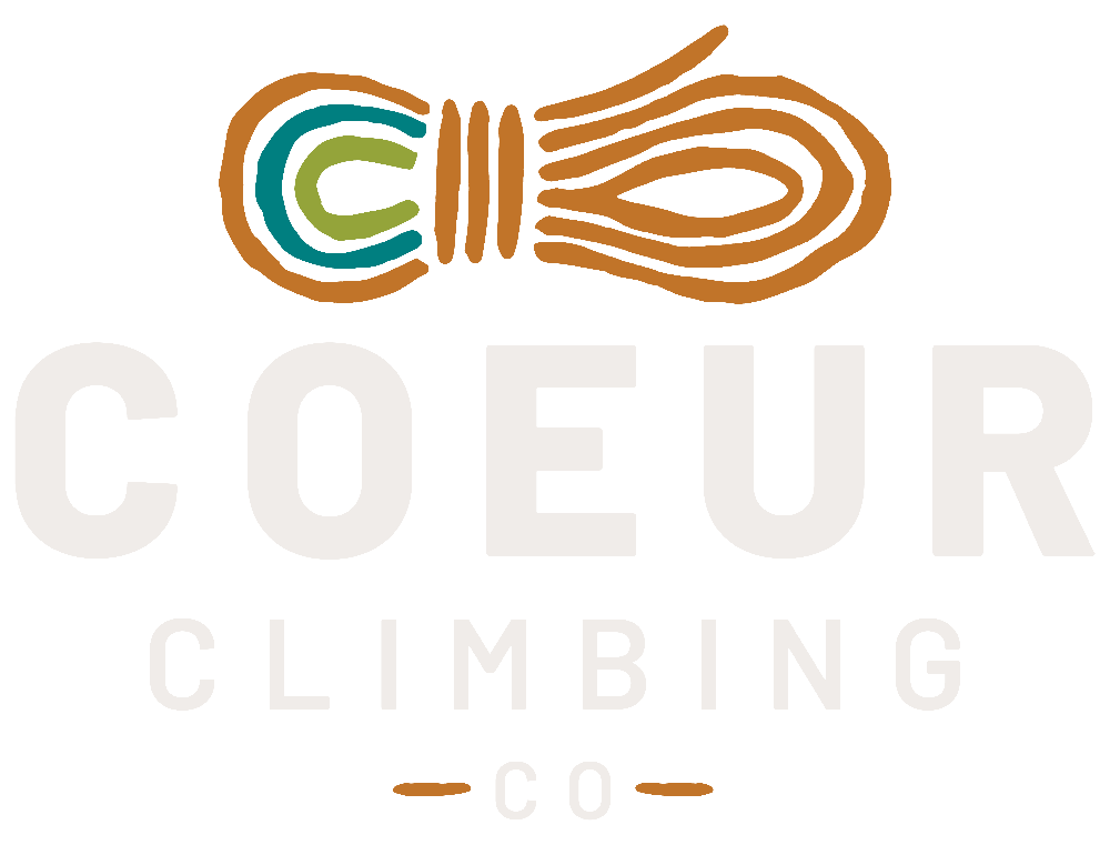 Logo for Coeur Climbing Co with a stylized climbing rope forming a shape above the text.