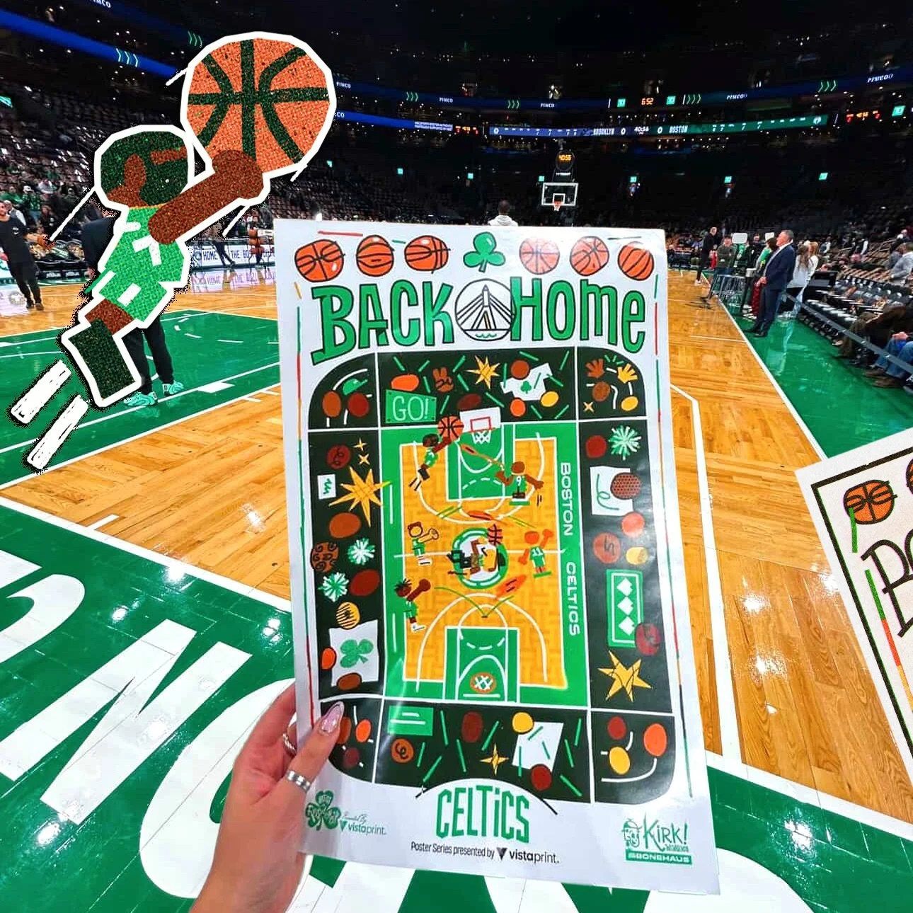 Welcome home 🍀 🏀 

Poster tonight for the @celtics game against BKN

No sketching involved, all track pad in illustrator with one stroke weight. That was my challenge to myself for this one. 

For each poster, I&rsquo;m trying to take a different a