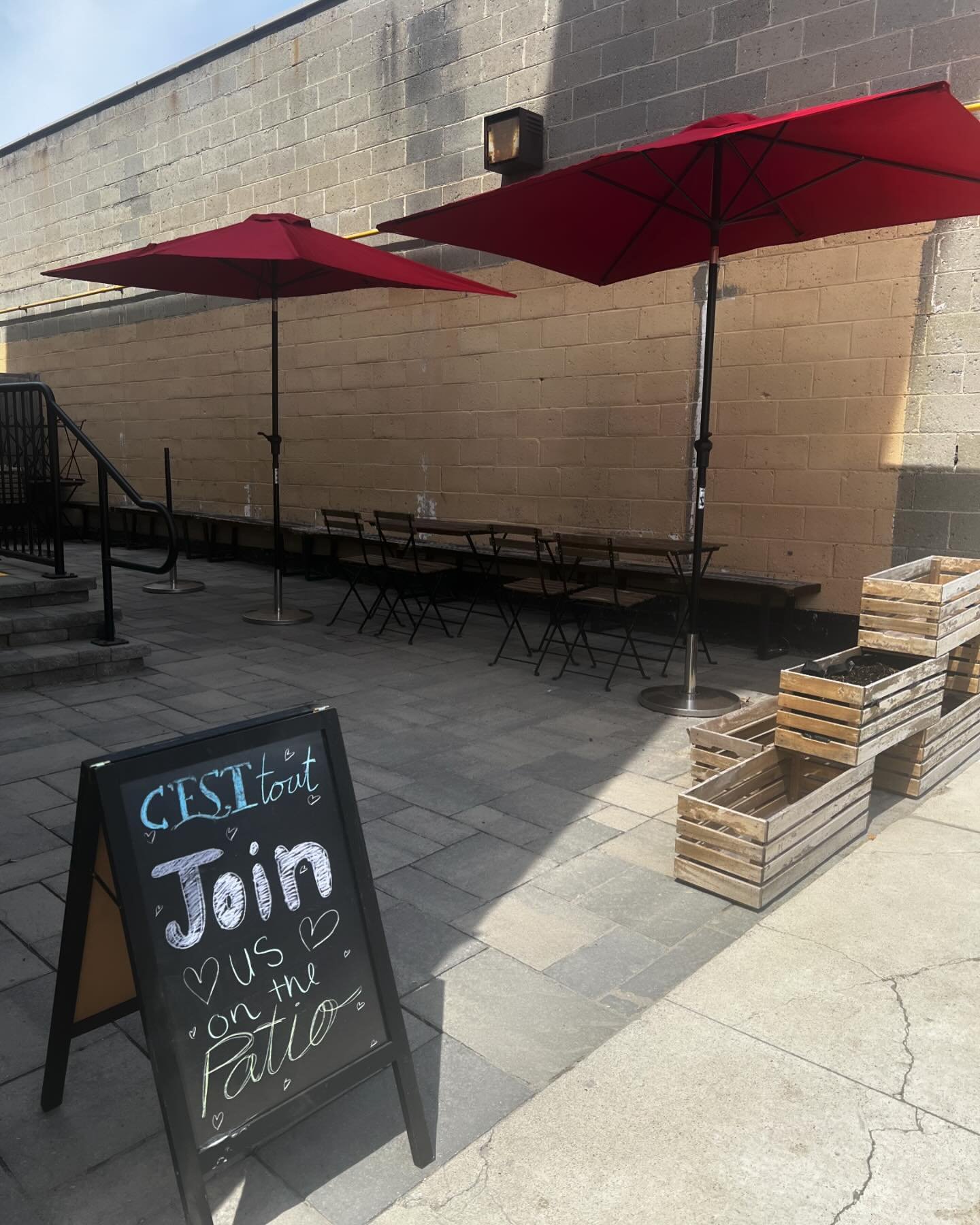 It&rsquo;s a little sparse right now (we&rsquo;re playing it safe before putting any plants out!) but seating on the patio is available! 

Pop in to let us know you&rsquo;re here and one of our servers will be out to take care of you!