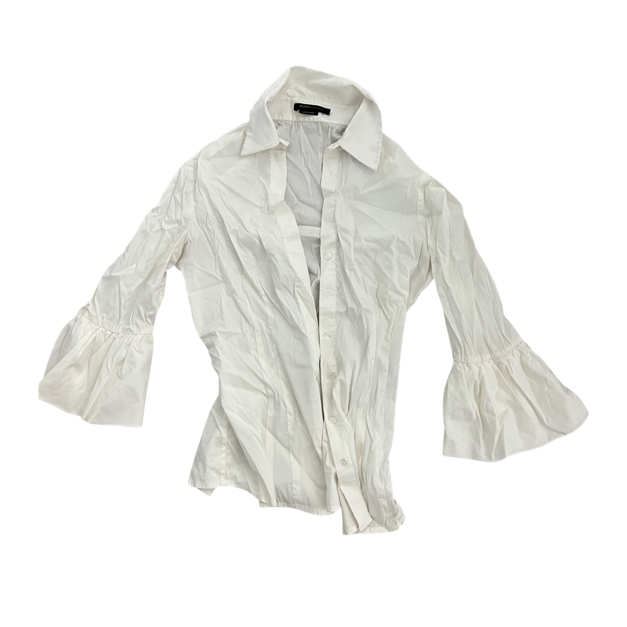 White Frayed Sleeves Fitted Button-up (S/M)