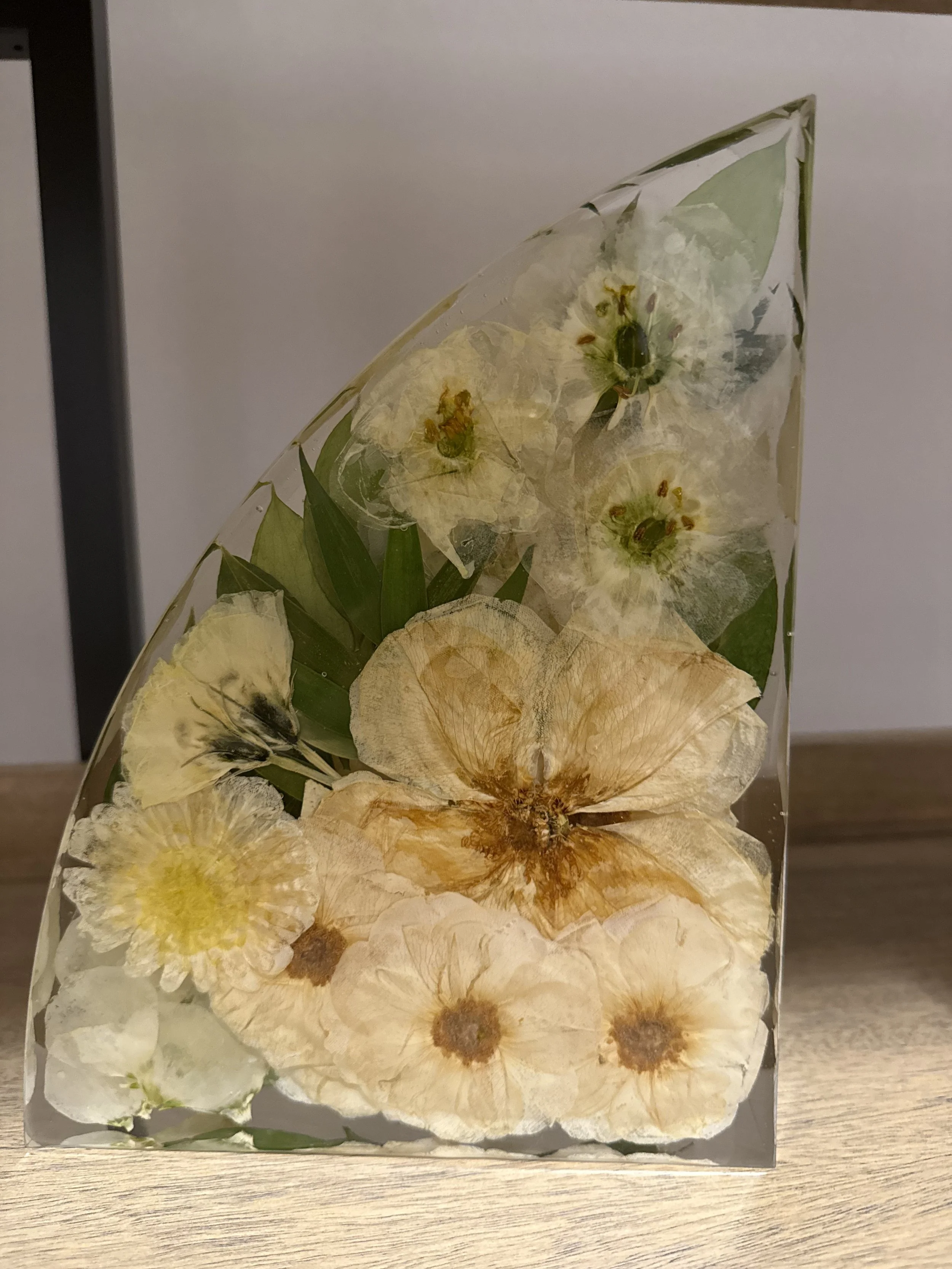 Bookends made with the clients bridal bouquet