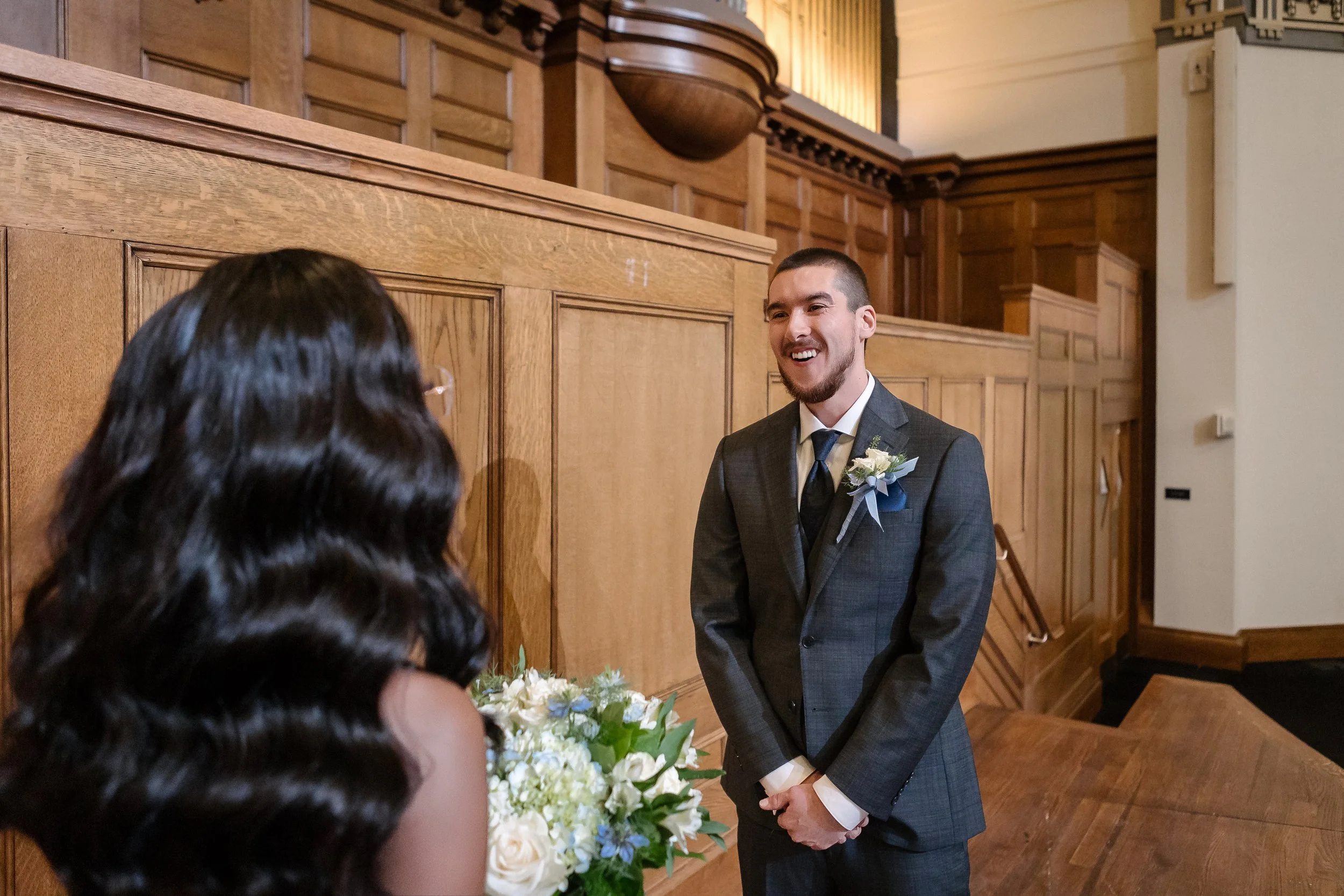  wedding couple first look at Lotte Hotel Seattle 