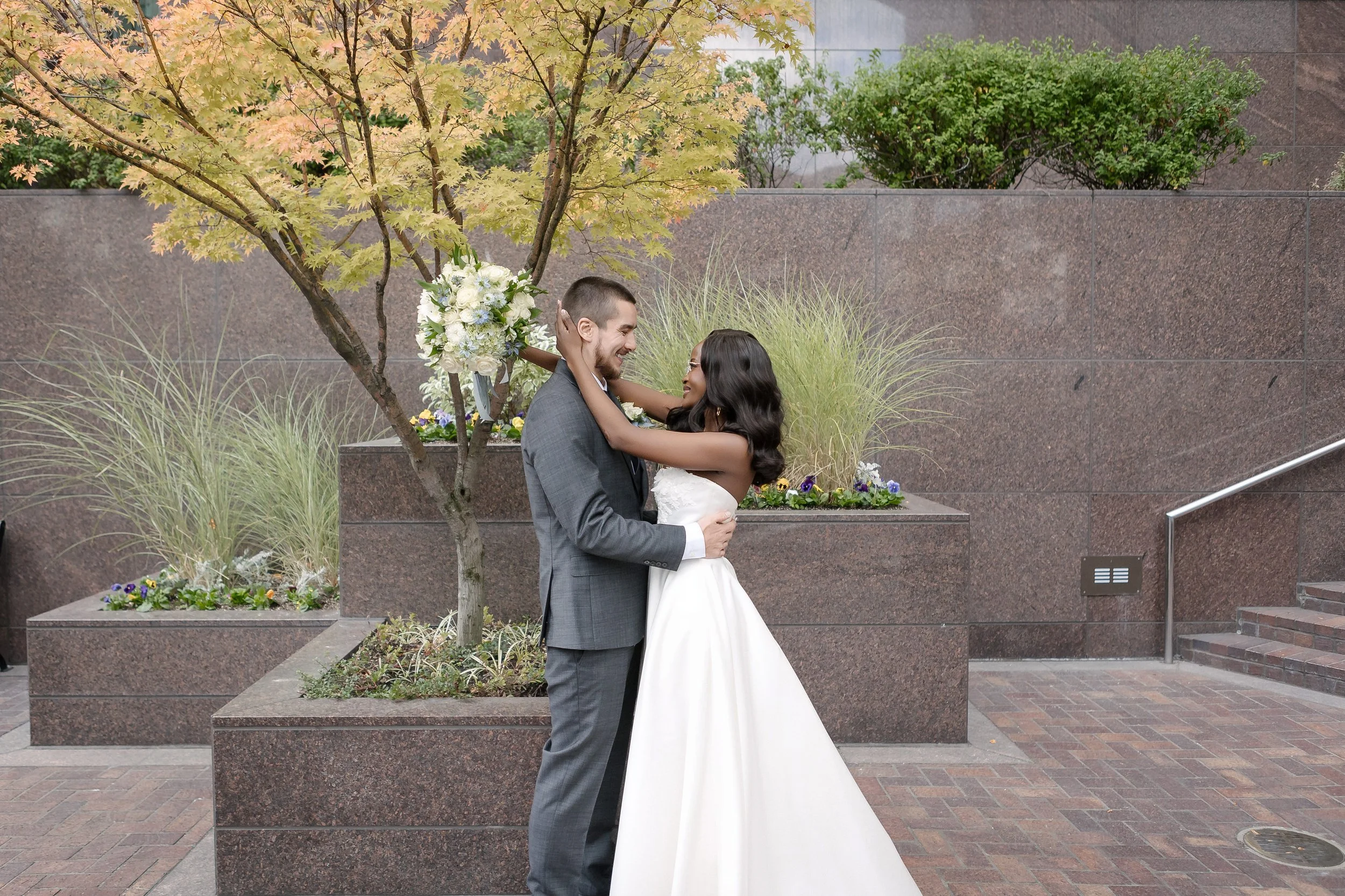  Couple portraits near Columbia Center in downtown Seattle 