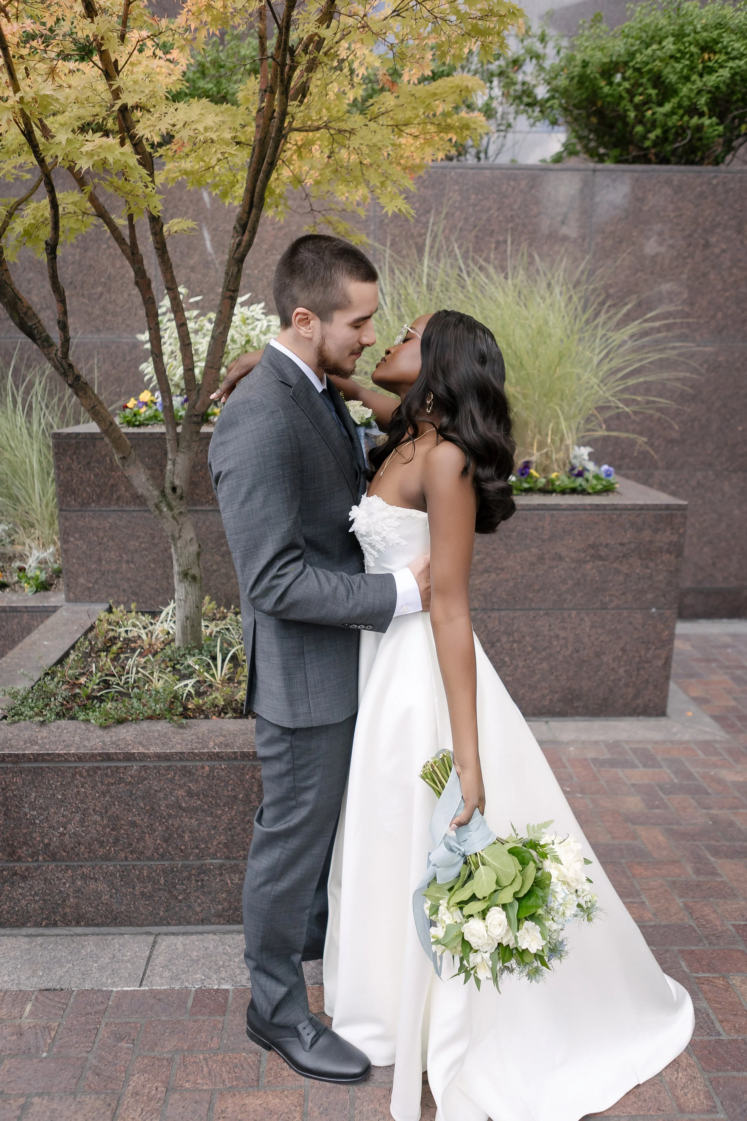  Bride and groom portraits in downtown Seattle Columbia center romantic 