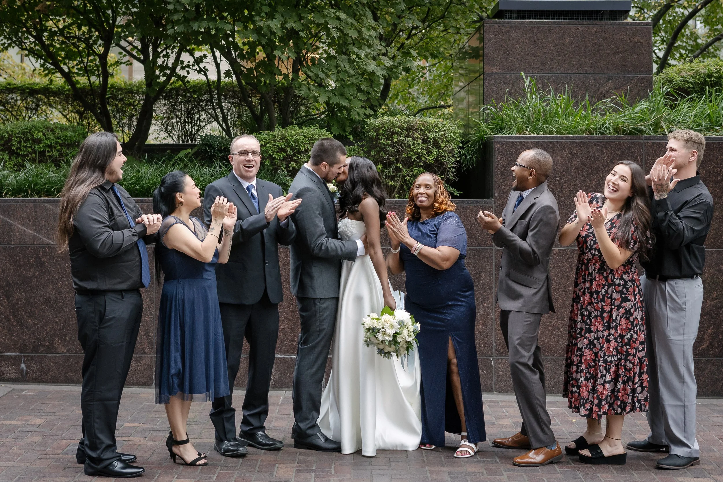  Family wedding portraits near Columbia Center in Seattle 