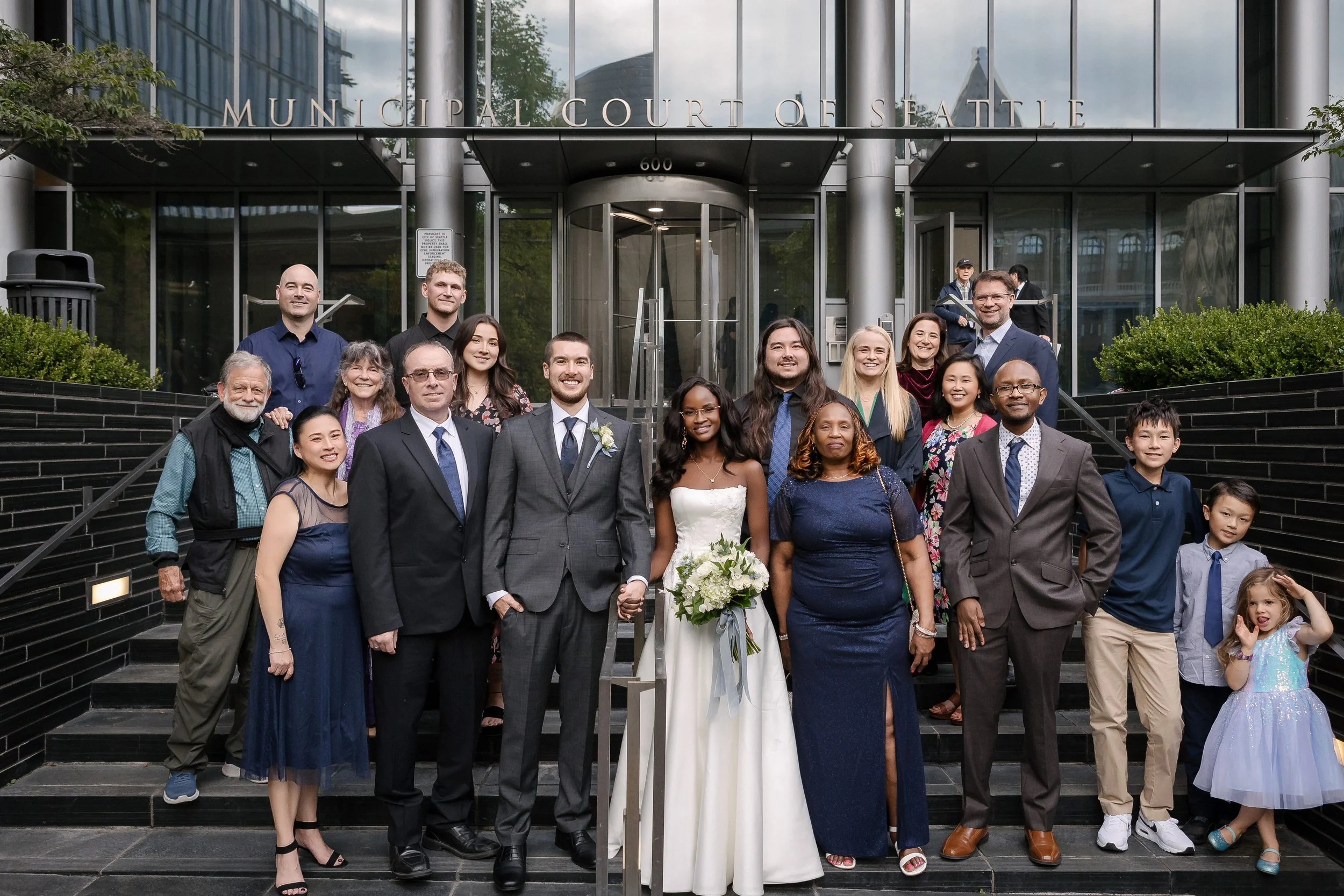 Seattle Justice Center exterior family portrait