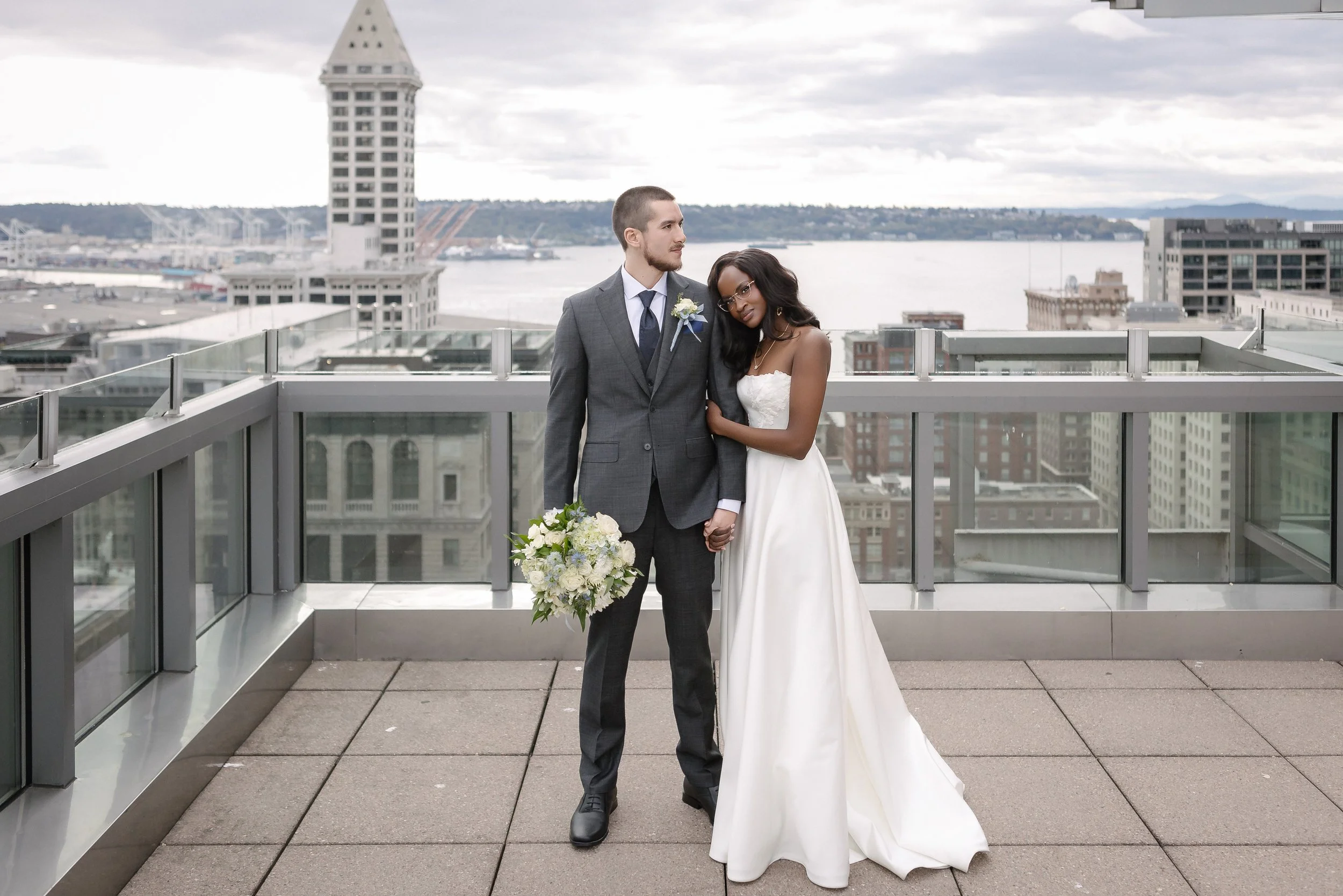  wedding couple on the Seattle Municipal Court rooftop  