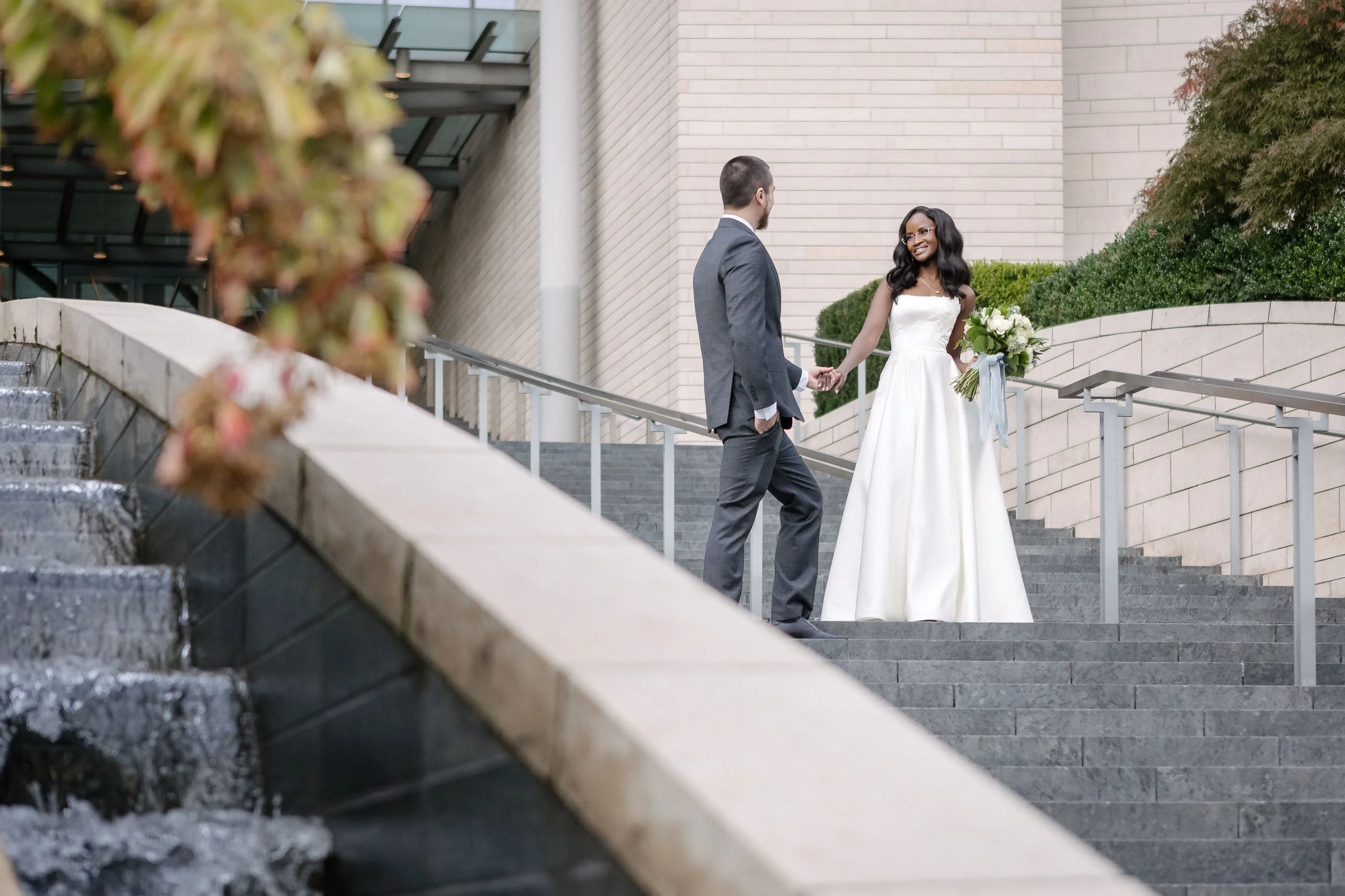  Romantic courthouse wedding portraits beside modern Seattle architecture 