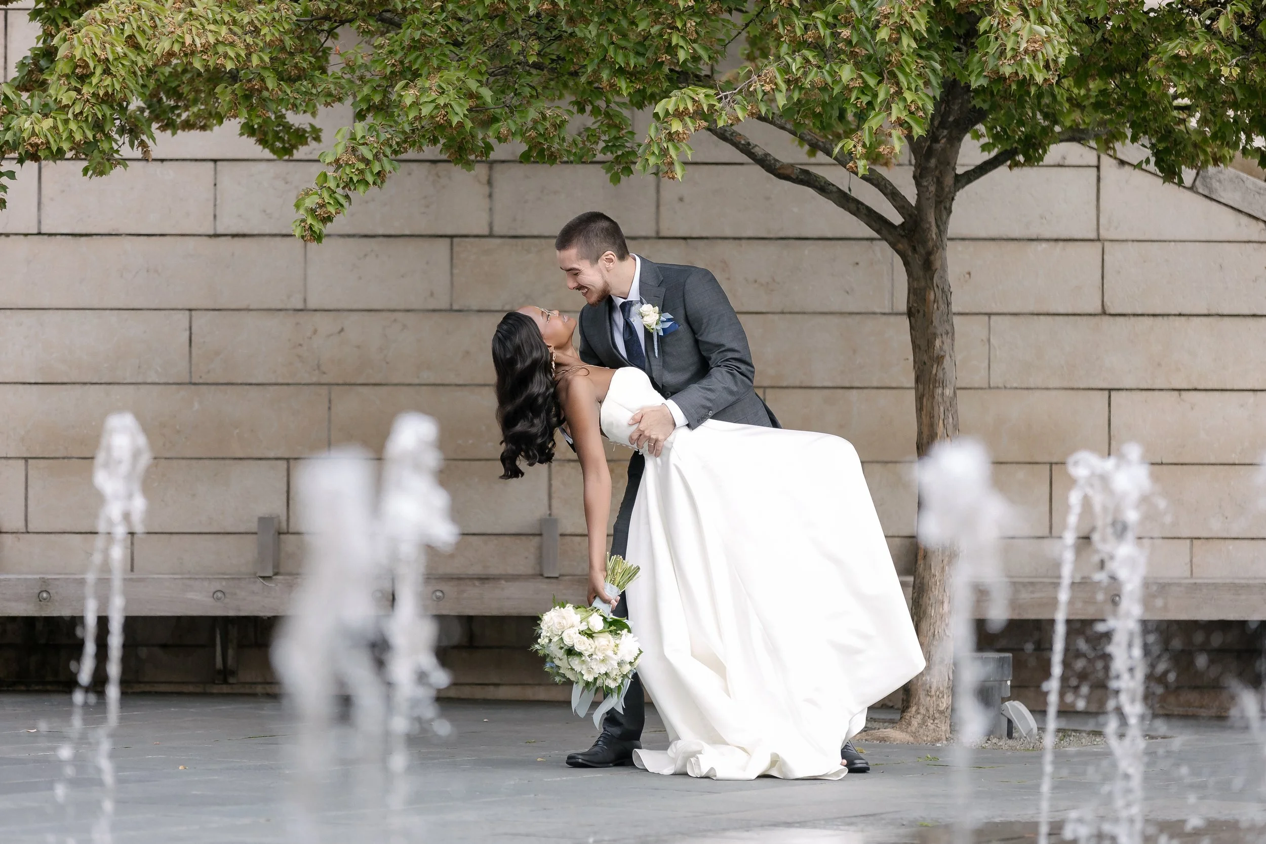 Wedding portraits outside Seattle City Hall
