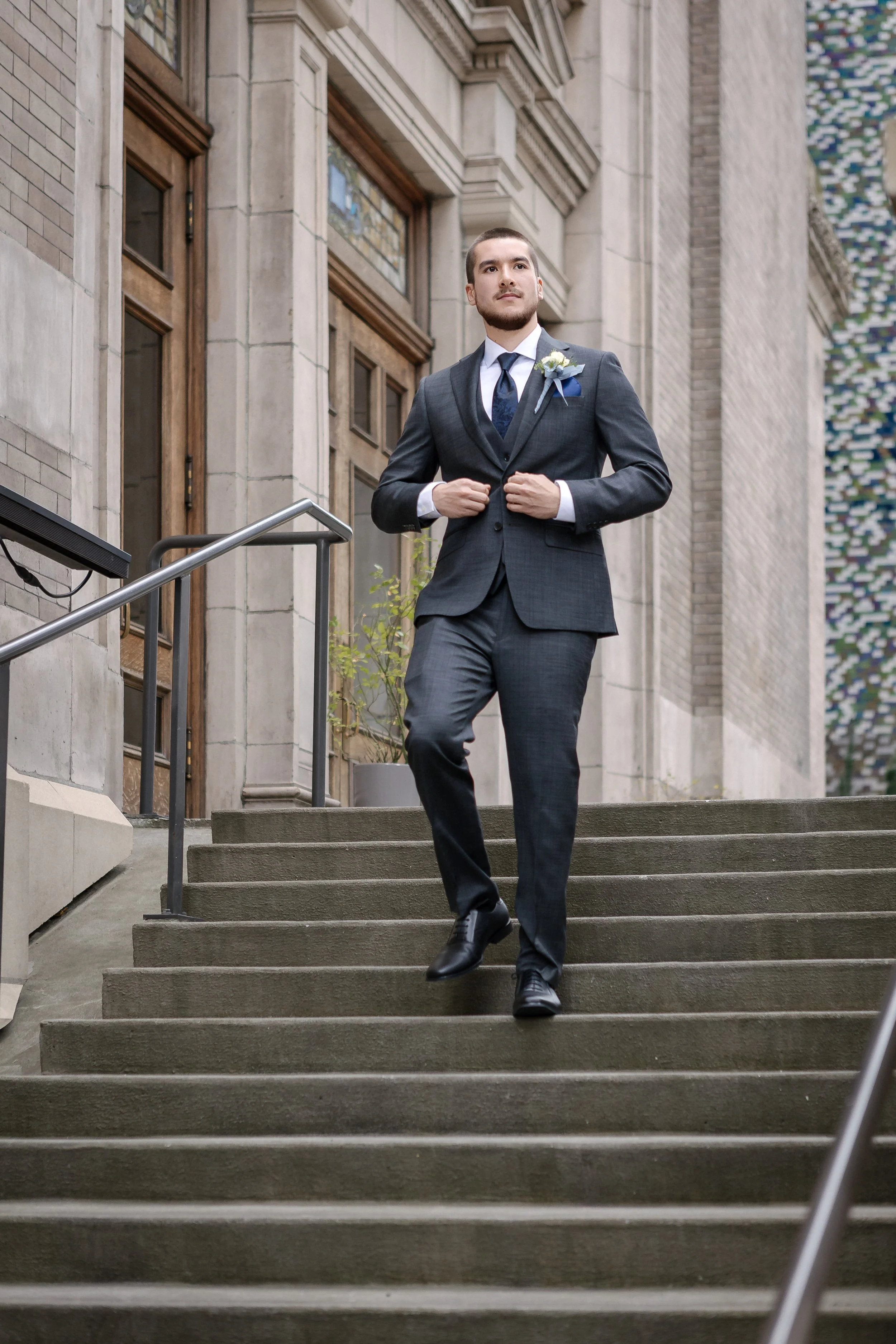 Groom getting ready at the Lotte Hotel Downtown Seattle