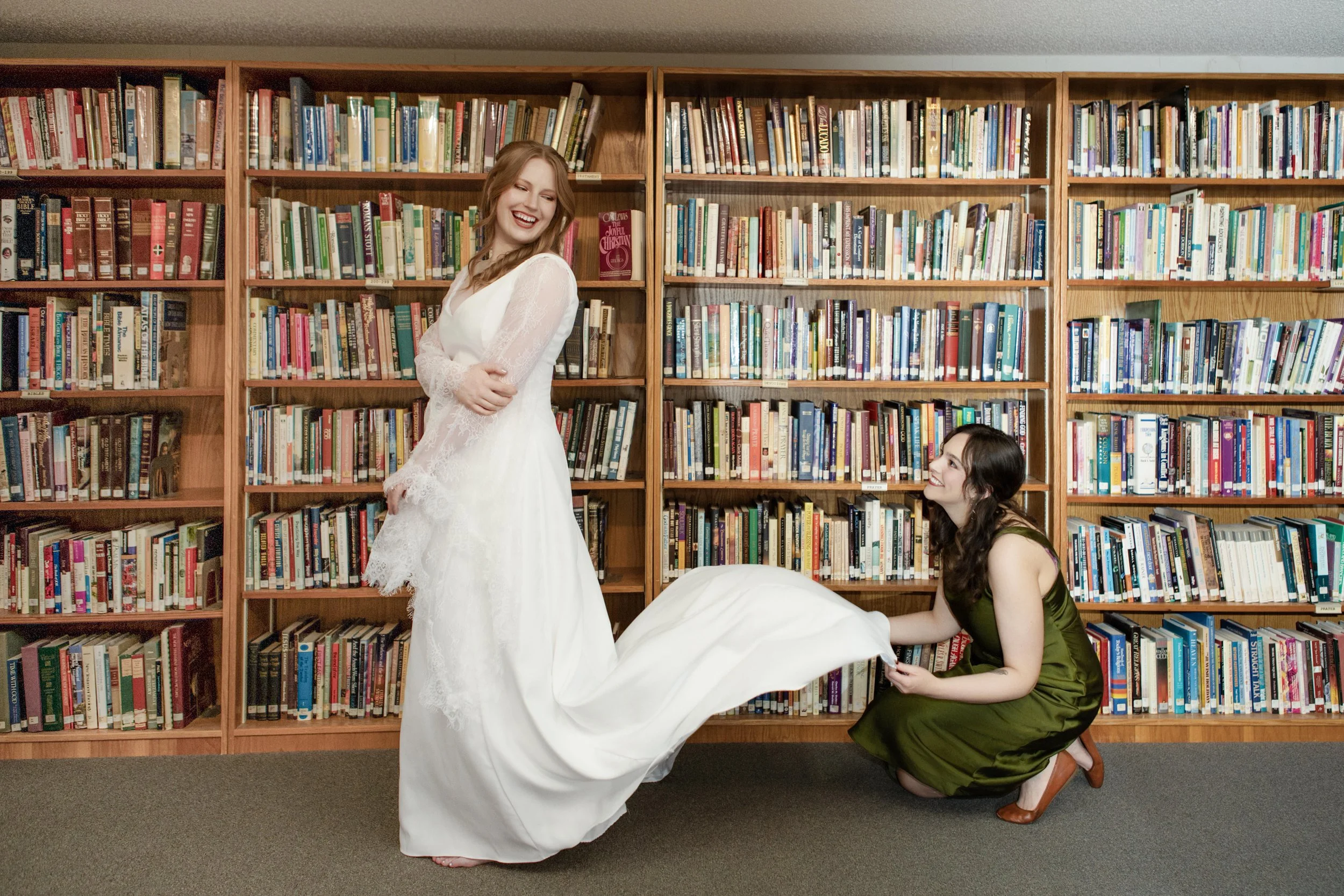 bride getting into the dress