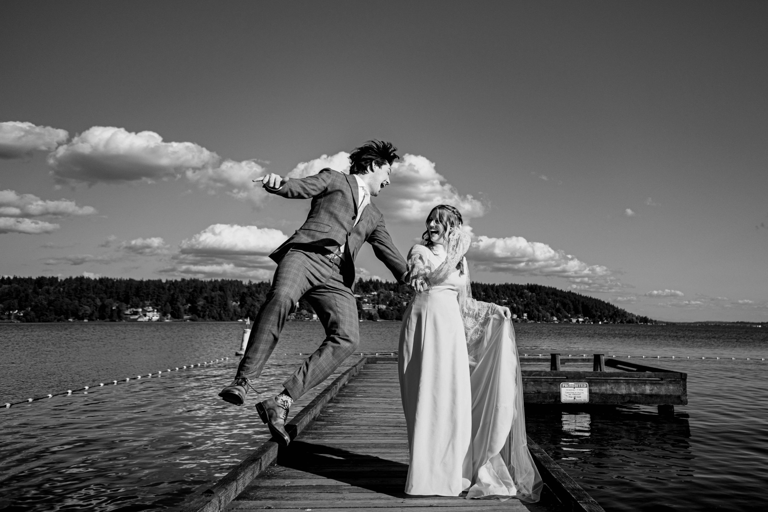 jumping happy at the dock