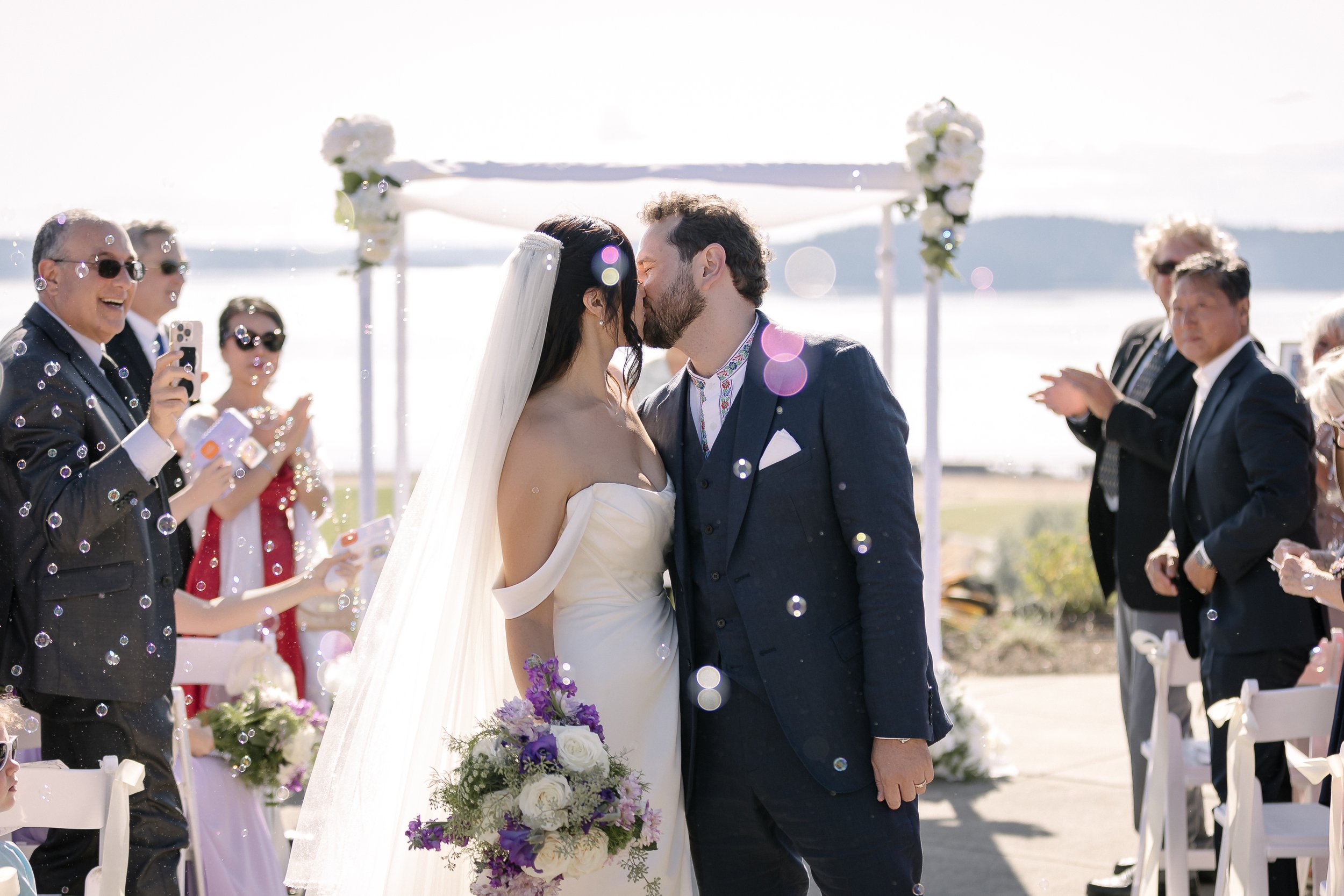 First Kiss at a Chambers Bay Wedding