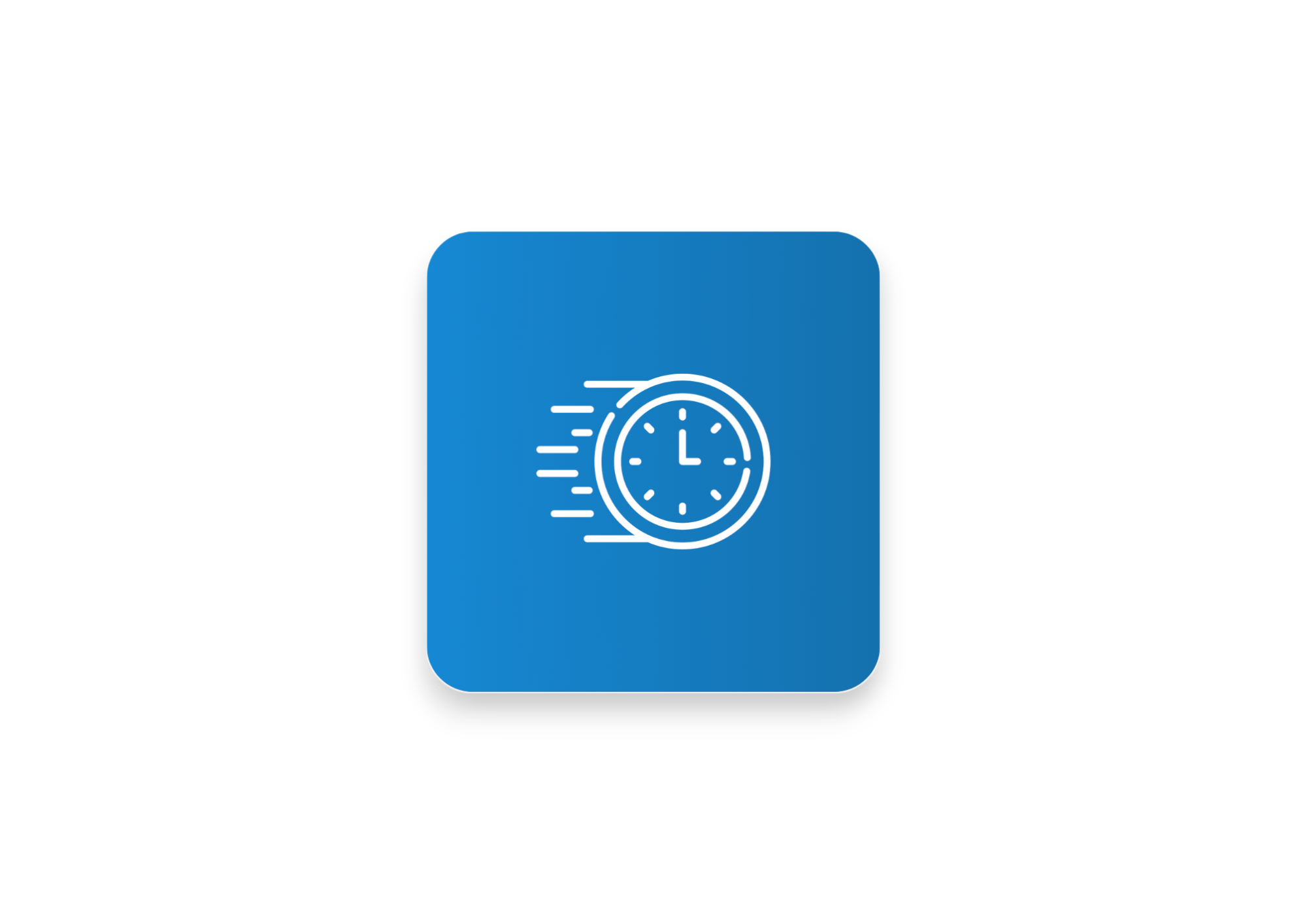 Blue app icon with a white clock and speed lines, indicating quick or fast time-related feature.