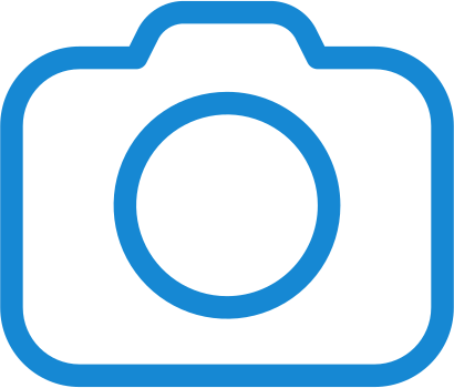 Icon of a blue camera outline.