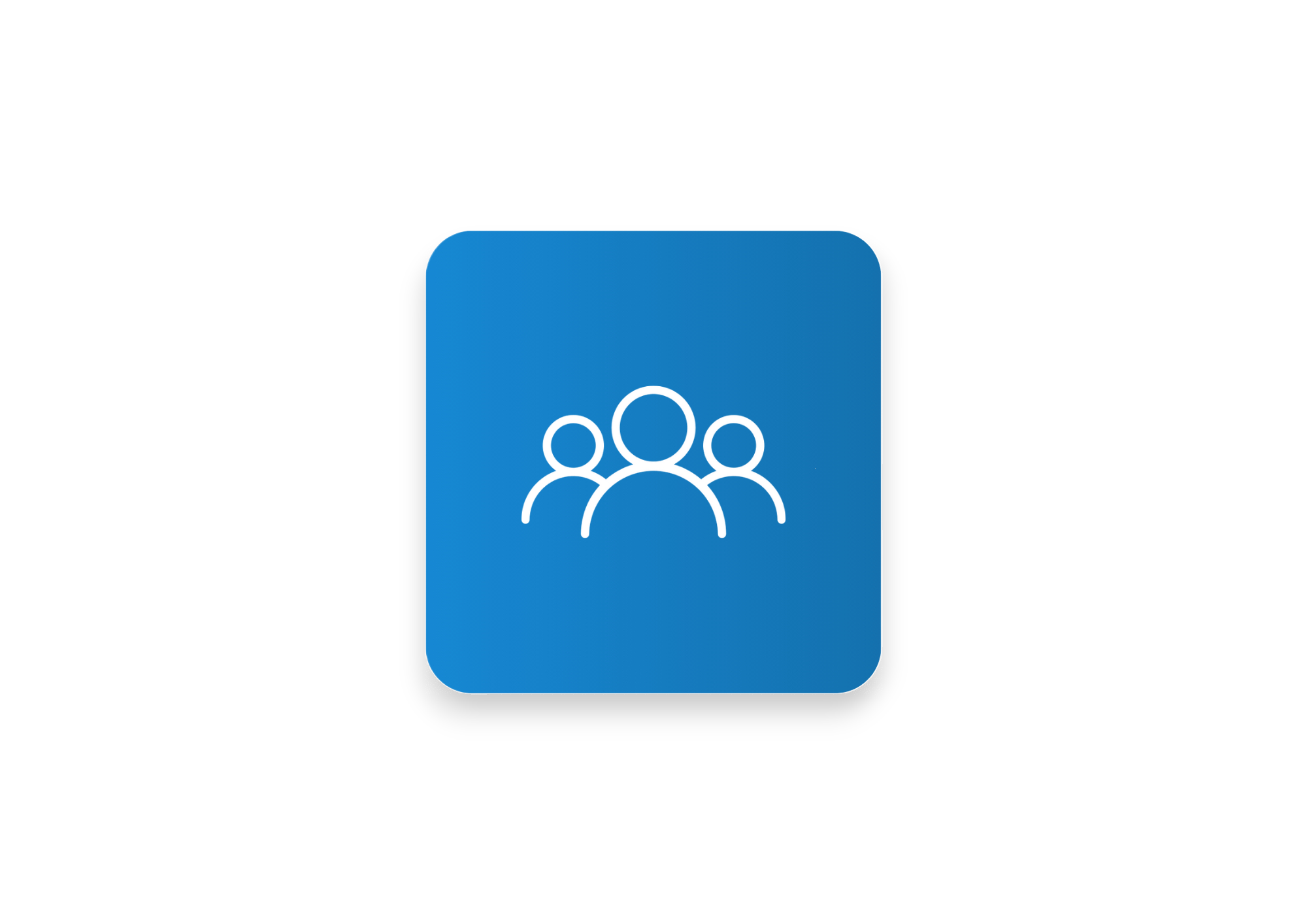 Icon of a group of three people on a blue background, representing community or group.