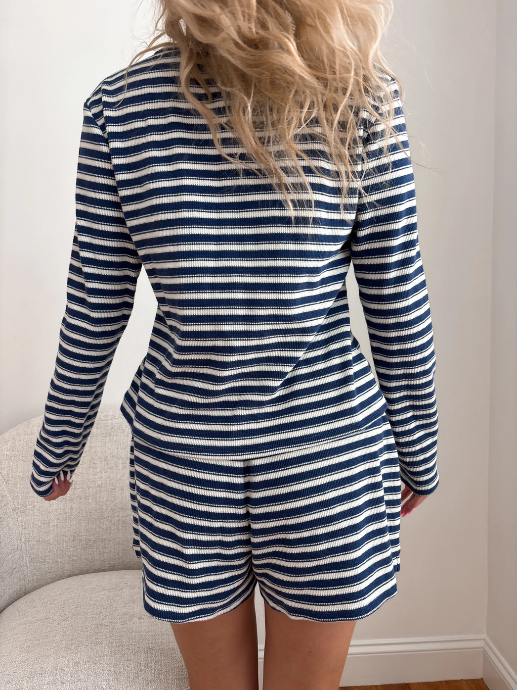 Biue and White Striped Loungewear Long Sleeve Top