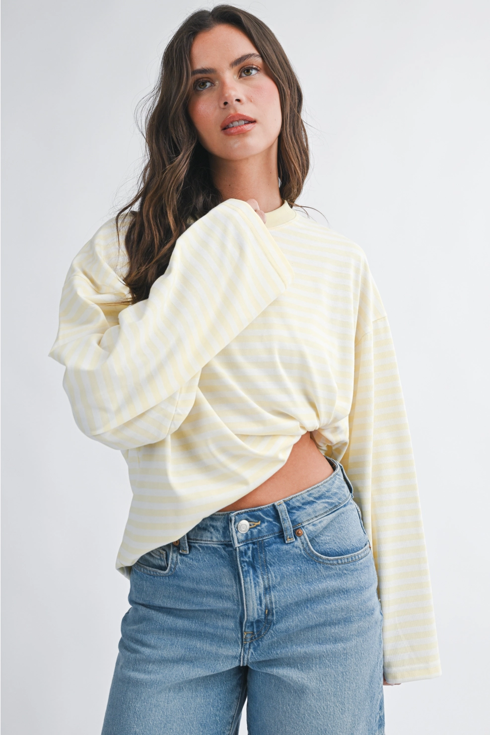 Yellow and cream striped long sleeve tee