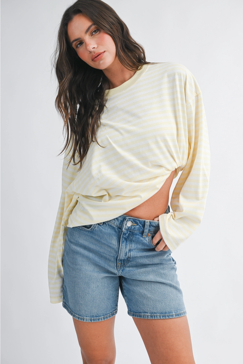 Yellow and cream striped long sleeve tee