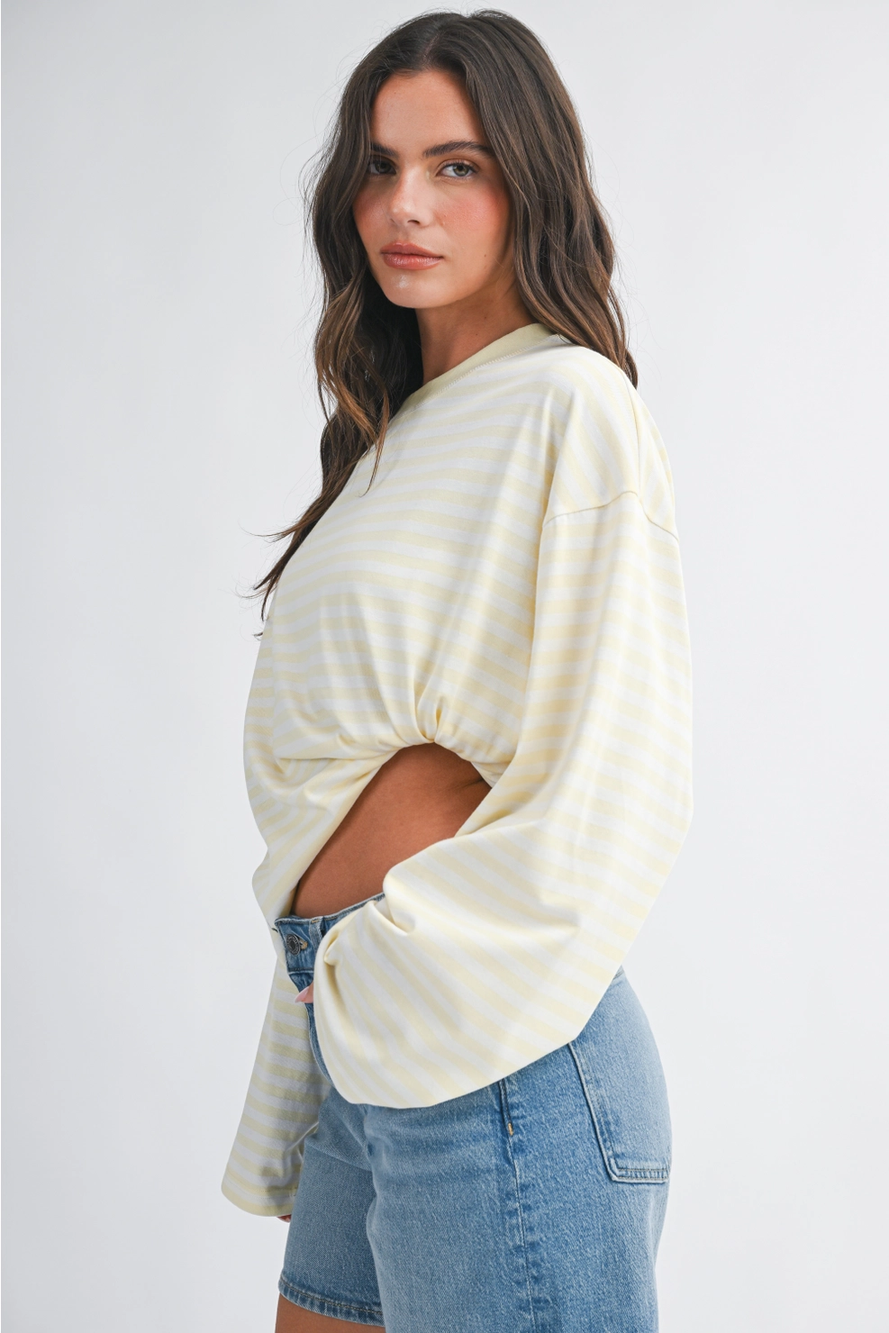 Yellow and cream striped long sleeve tee