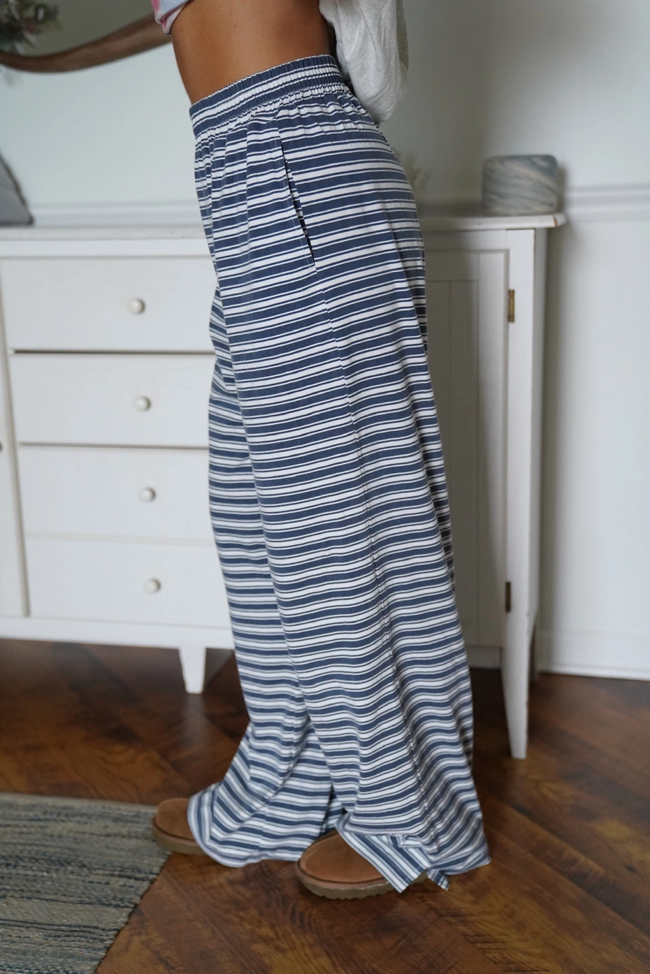 Blue and White Striped Loungewear Pants