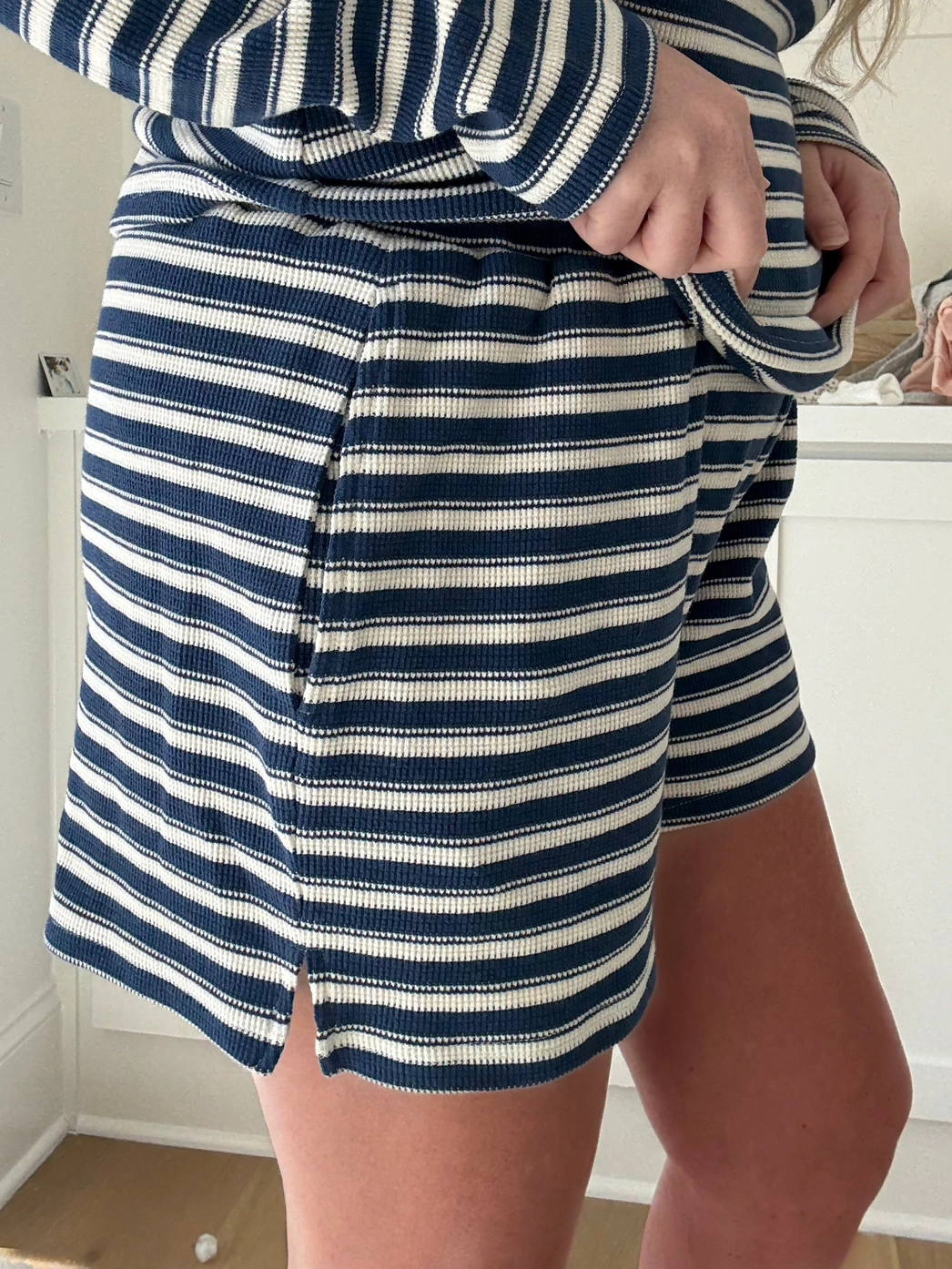 Blue and White Striped Loungewear Shorts