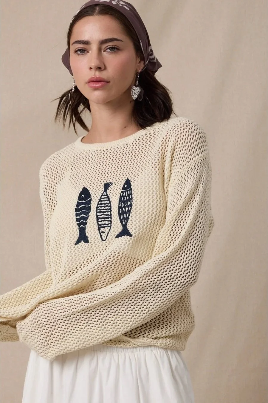 Fish Trio Open Knit Sweater