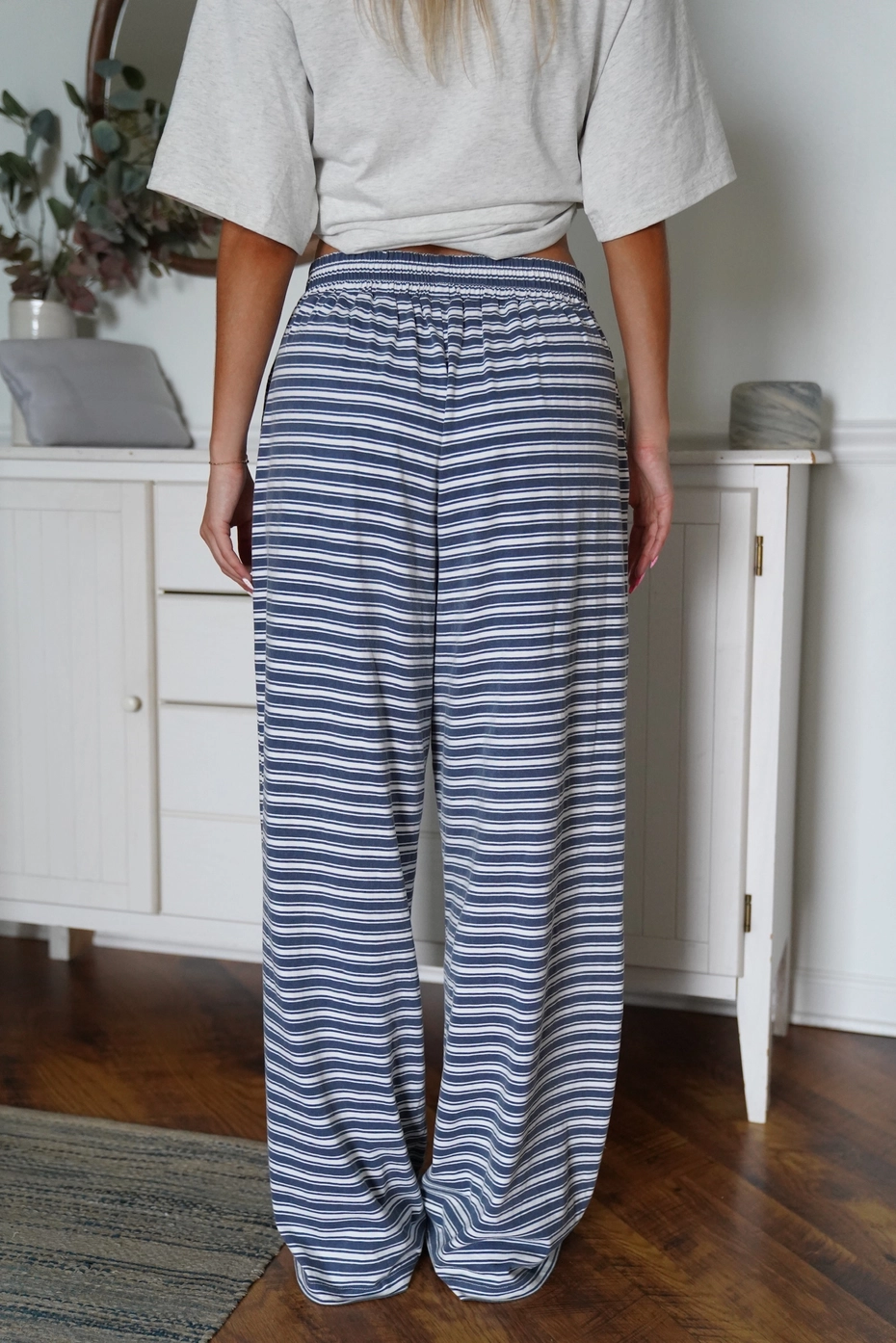 Blue and White Striped Loungewear Pants