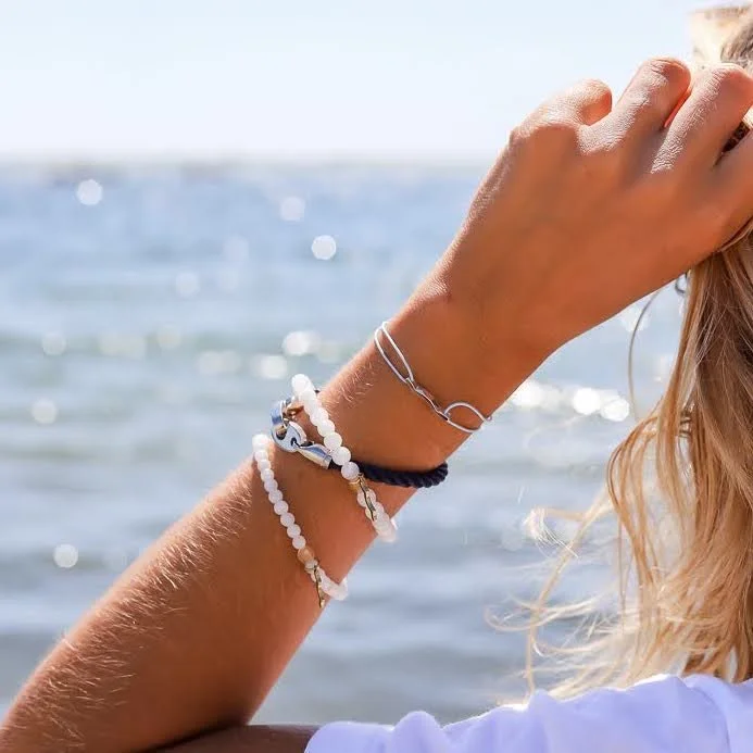 women’s moonstone beaded bracelet with UV awareness bead by Sailormade