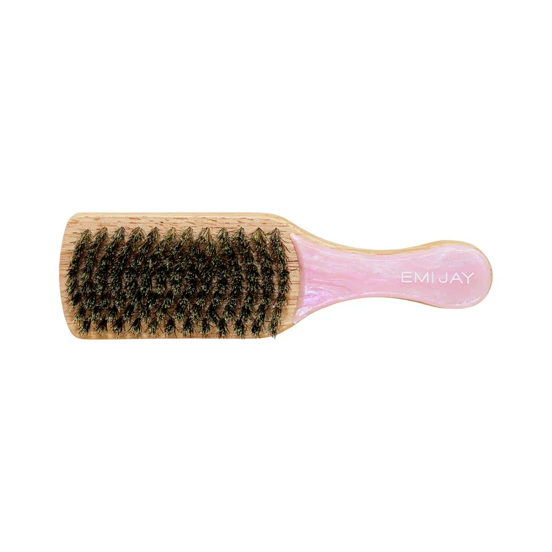 Emi Jay mini boar bristle hair brush with pink marbled handle