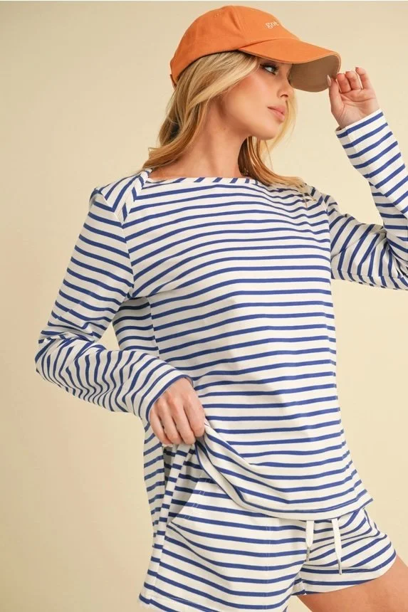 Folly Striped Long Sleeve Tee – Royal Blue