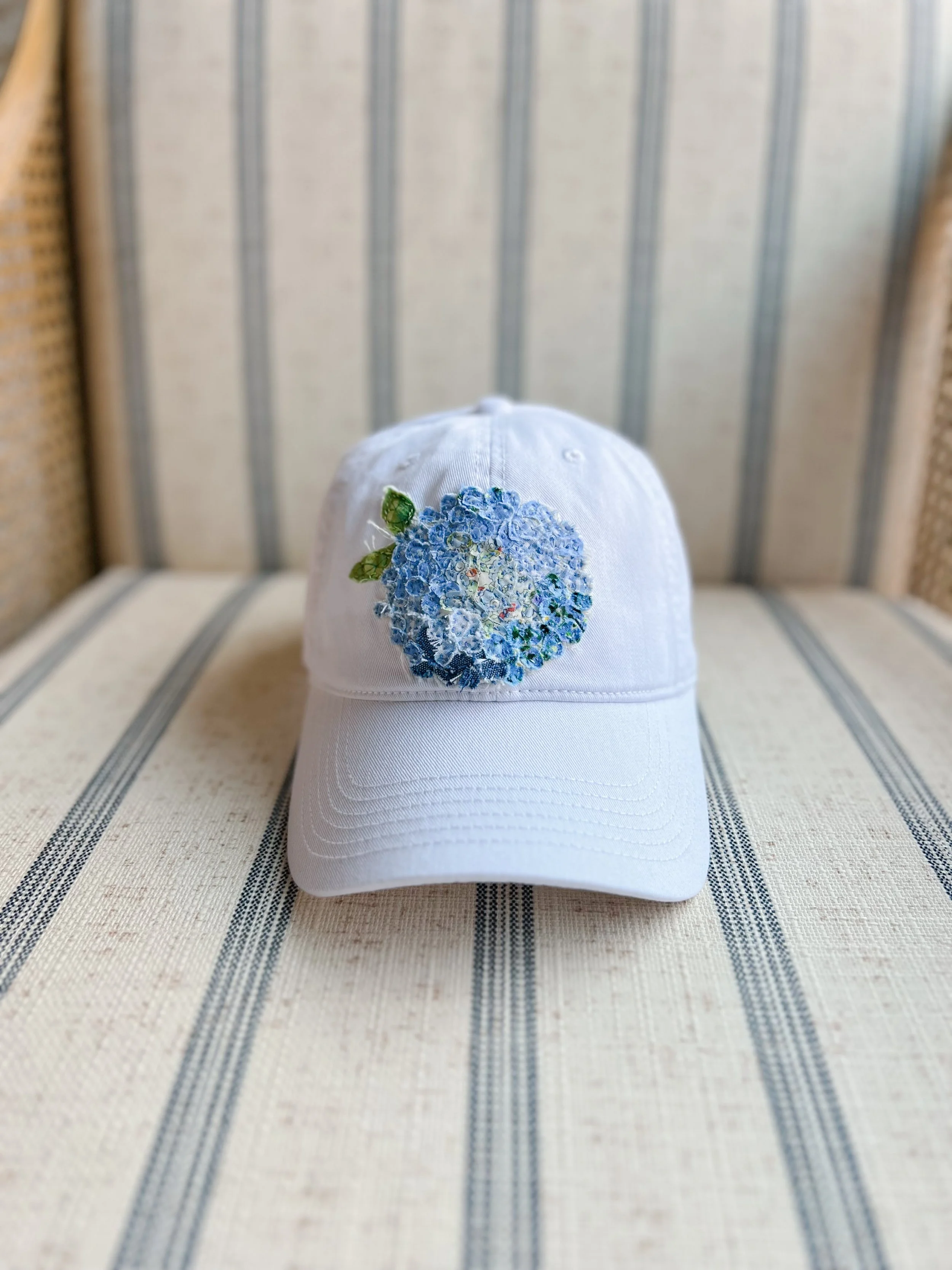 Hydrangea Cap – White with Blue Hydrangea 4