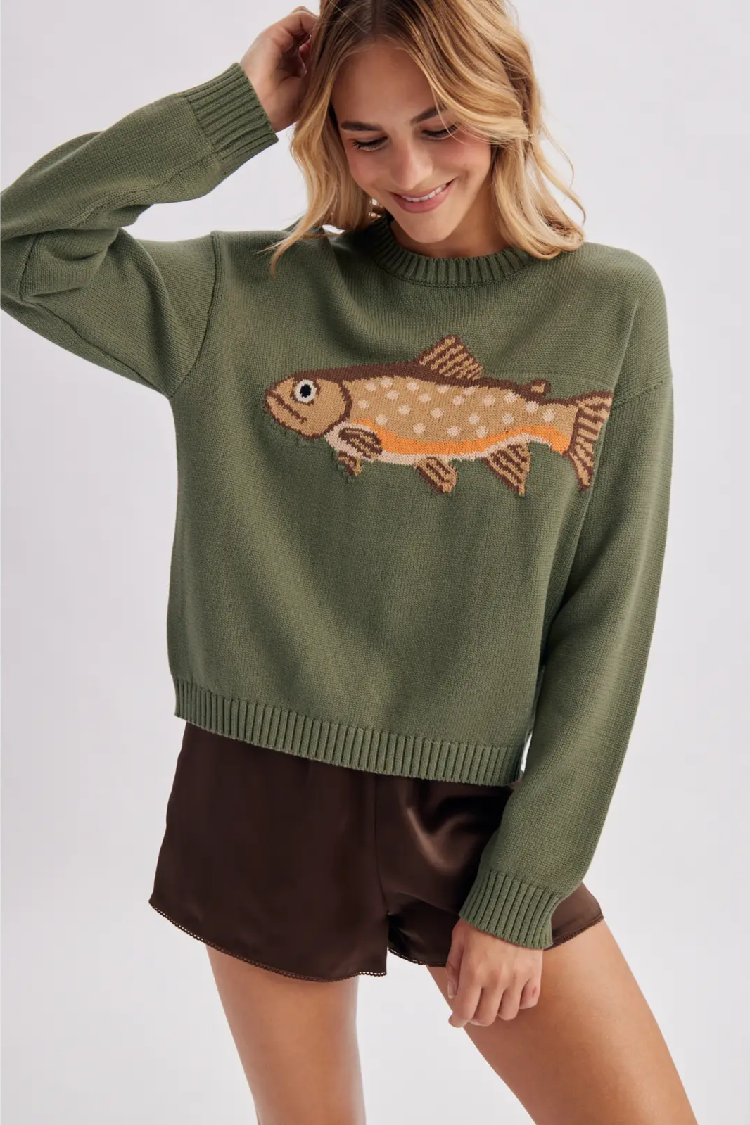 Lakeside Fish Sweater  – Olive