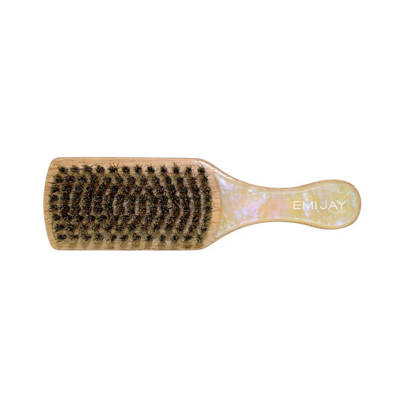 Emi Jay mini boar bristle hair brush with lemon yellow marbled handle
