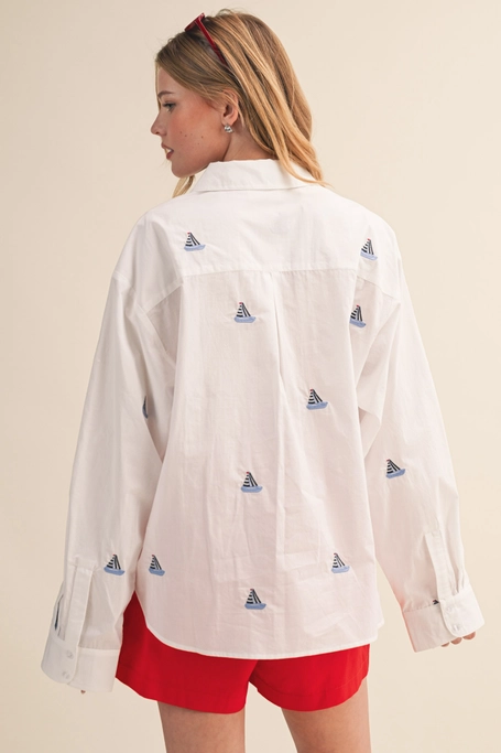 Sailboat Embroidered Button-Down