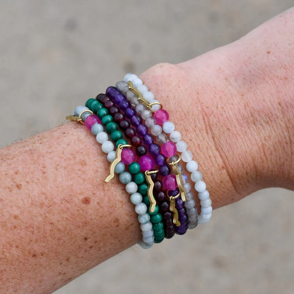 women’s malachite beaded bracelet with UV awareness bead by Sailormade