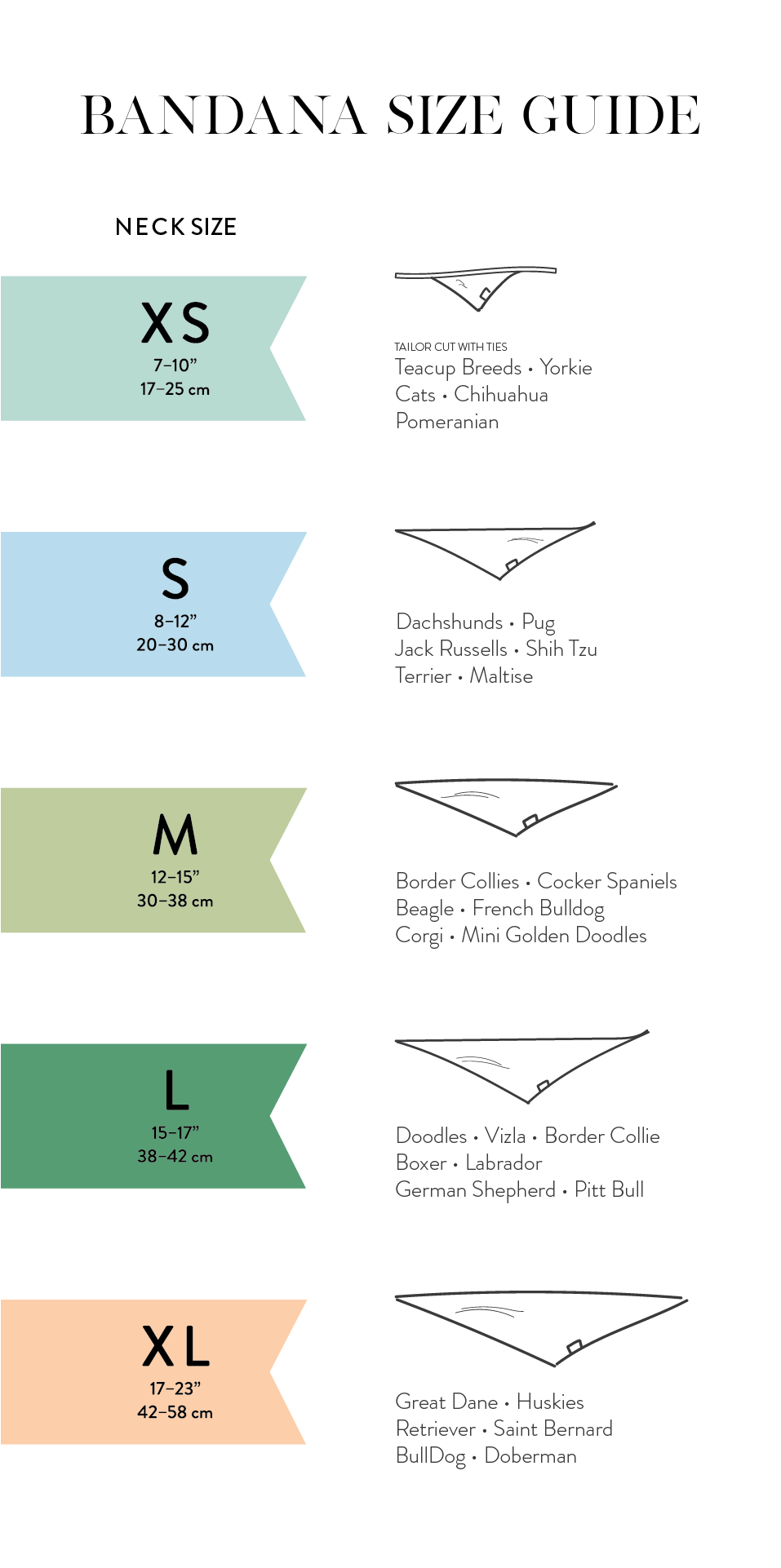 The Paws Tailor Cut Bandana Size Guide
