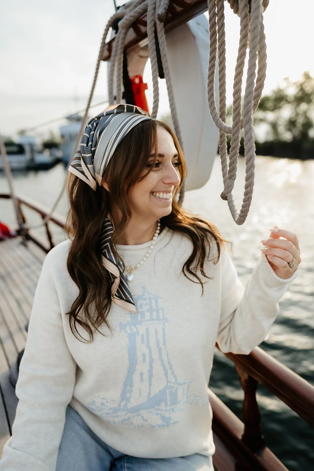Nautical lighthouse sweater, styled for fall