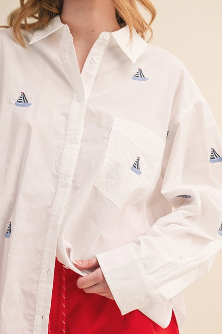Sailboat Embroidered Button-Down