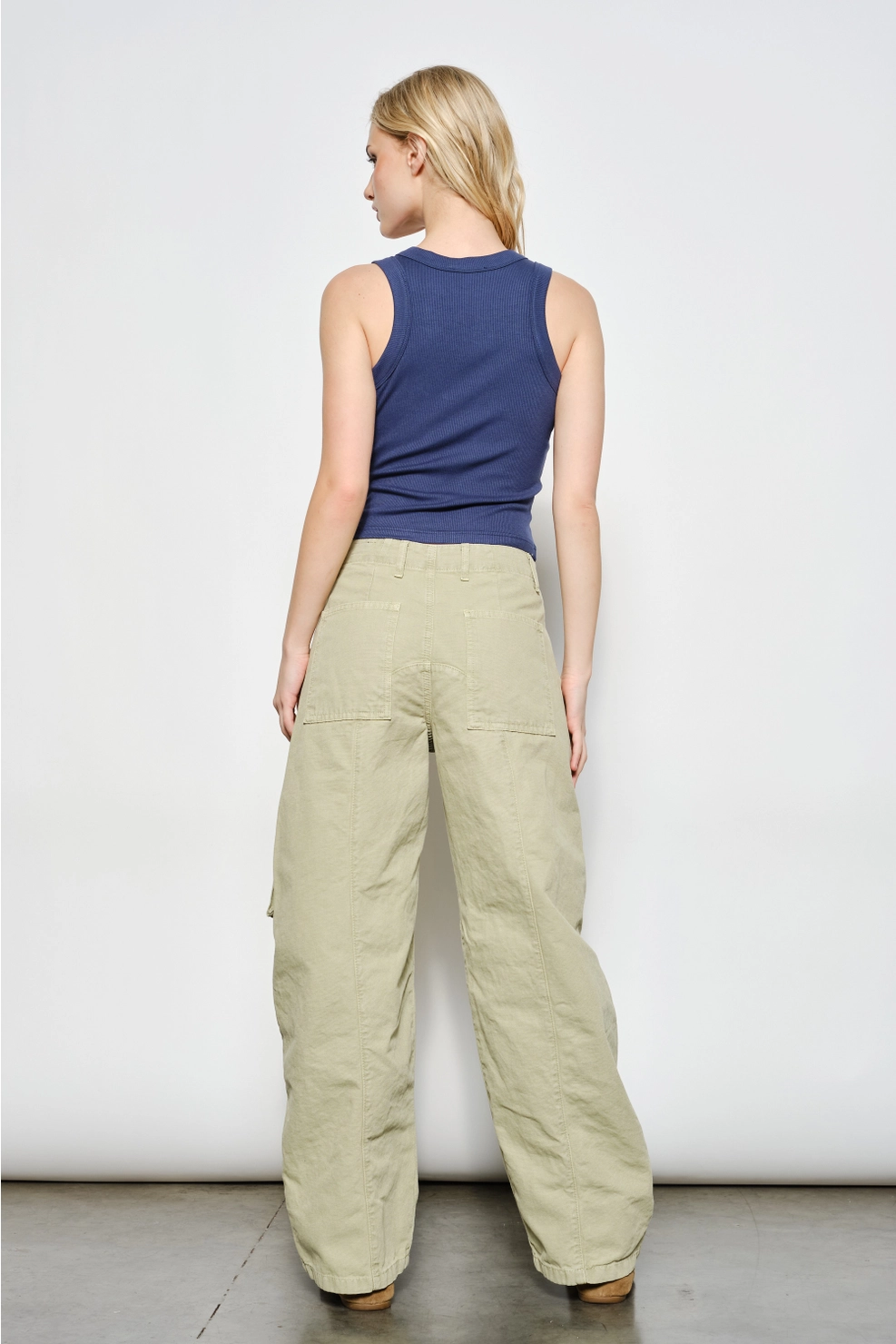 Navy ribbed tank with small American flag detail