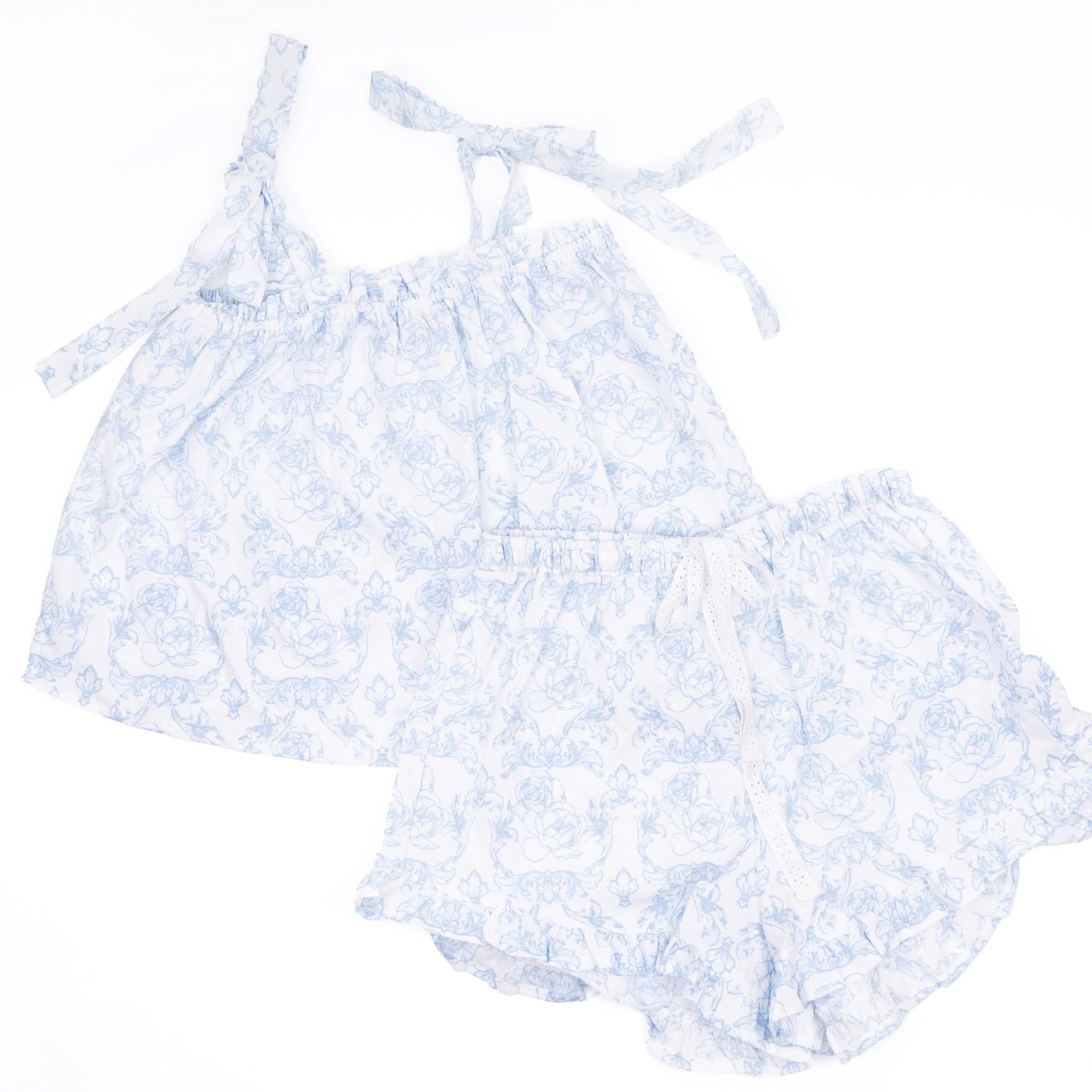 French Blue Rose Ruffle Tie Pajama Set 1.jpg