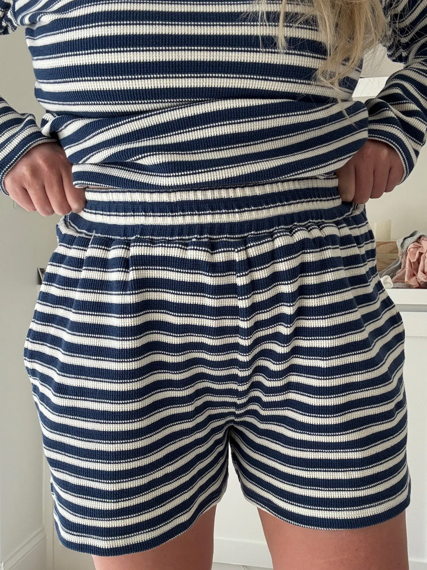 Blue and White Striped Loungewear Shorts
