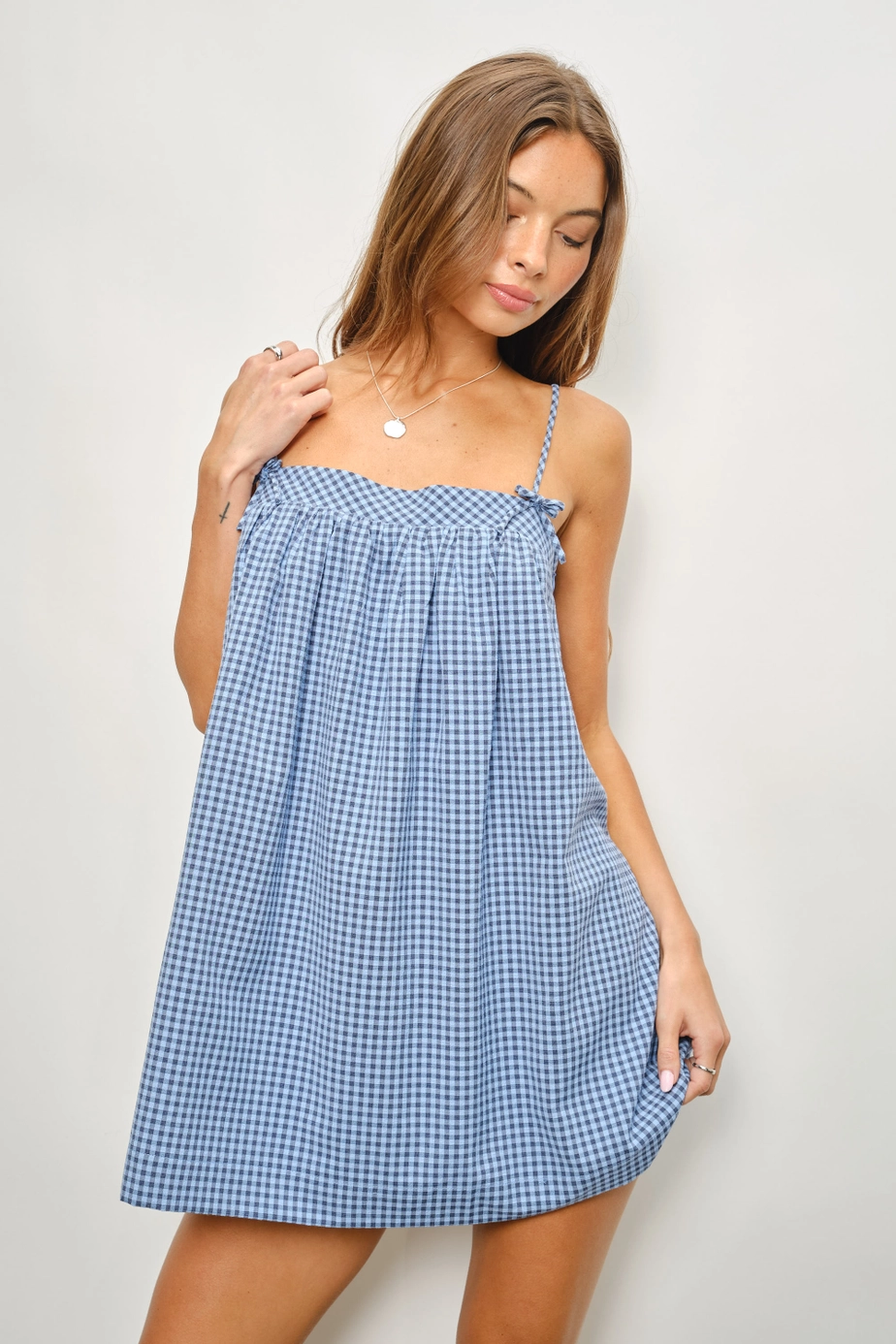 Blue Kara gingham mini dress
