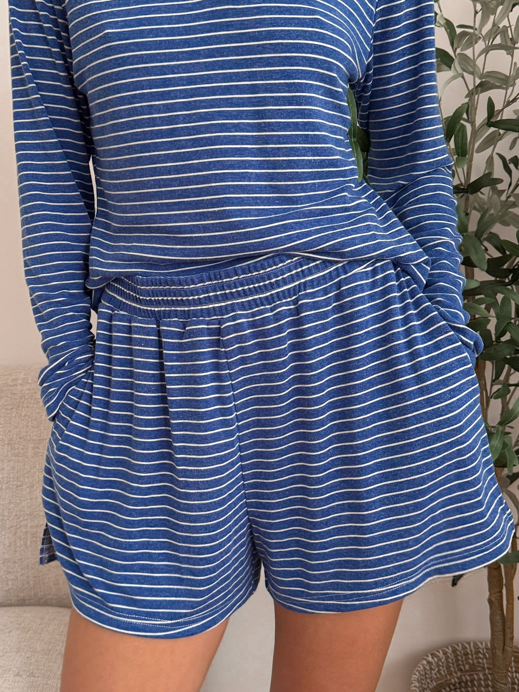 Blue Striped Loungewear Shorts