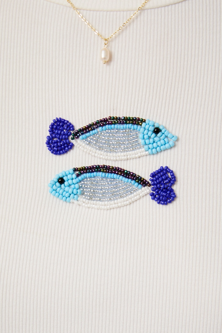Women's Crewneck Ribbed Beaded Fish Tee