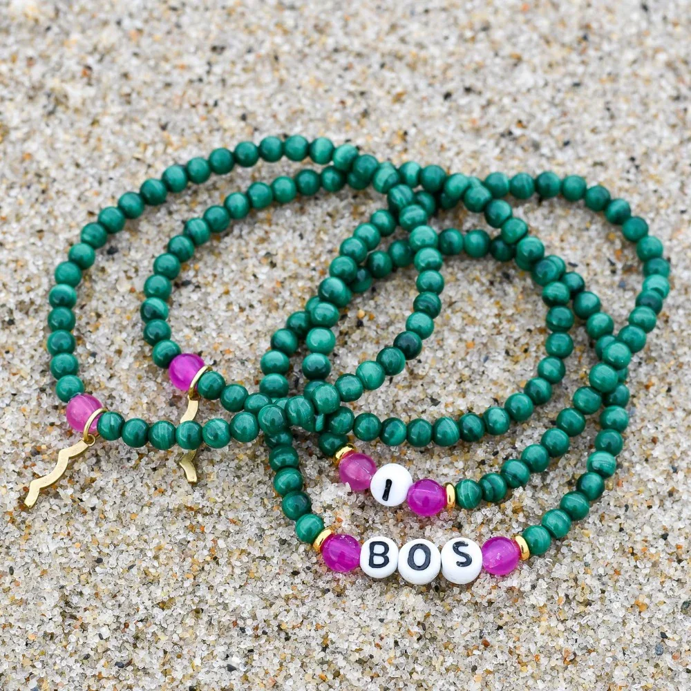 women’s malachite beaded bracelet with UV awareness bead by Sailormade