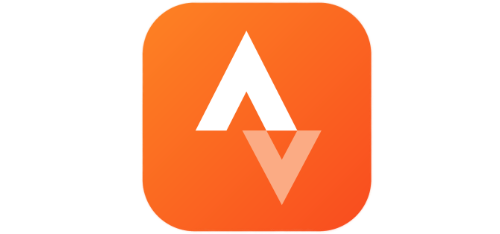 Strava logo with orange gradient background and white triangular shape.