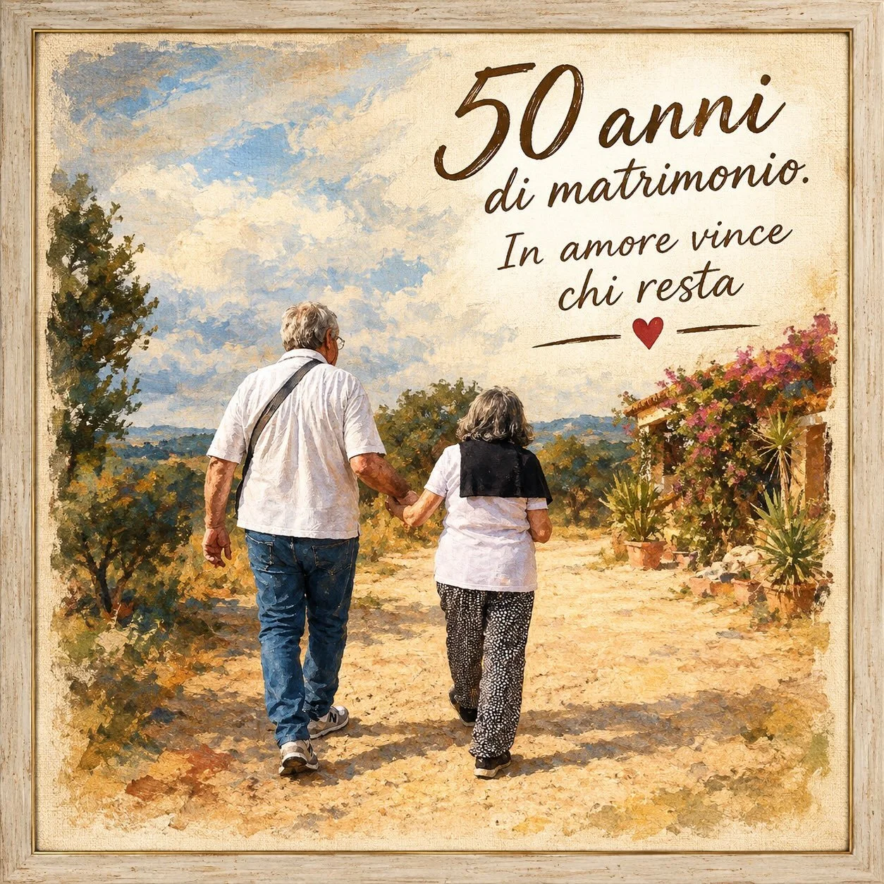 &ldquo;In amore vince chi resta &hearts;️&rdquo;

25 settembre 1976 - 25 settembre 2026

Il quadro bello che oggi posso ancora vivere. E che rimarr&agrave; sempre con me.

50* anni di matrimonio.

Gli ultimi anni son stati impegnativi ma oggi festegg
