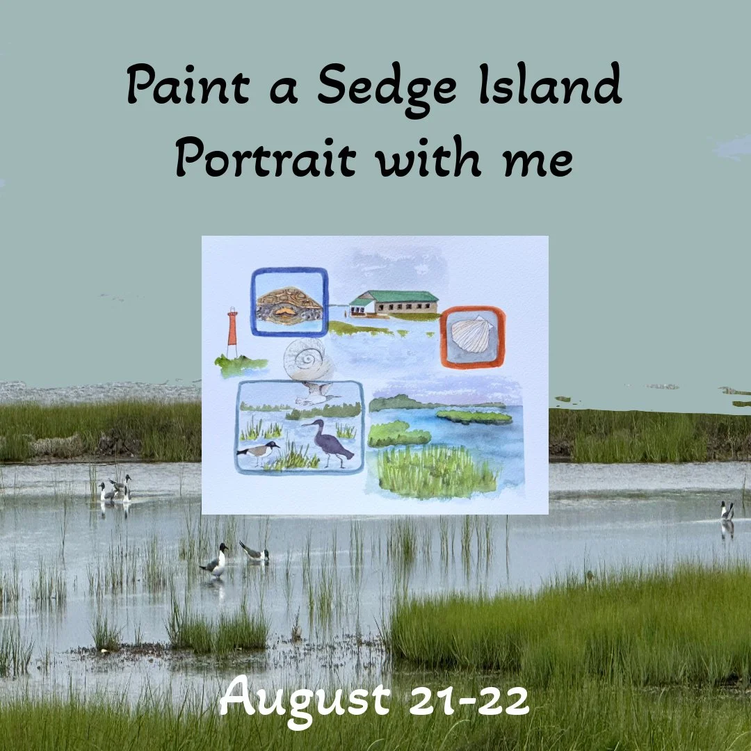 Salt marsh with birds, and an example of a painting using watercolors