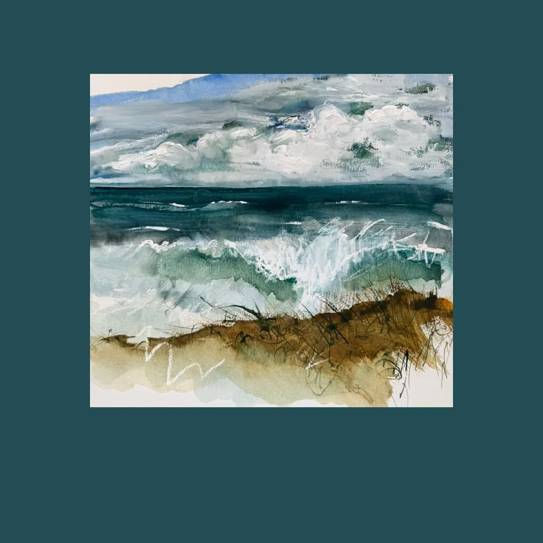 Studio time results. Mixed media &amp; watercolor.

#artist #mixedmediaartist #coastalart #beachwaves #inthestudiotoday